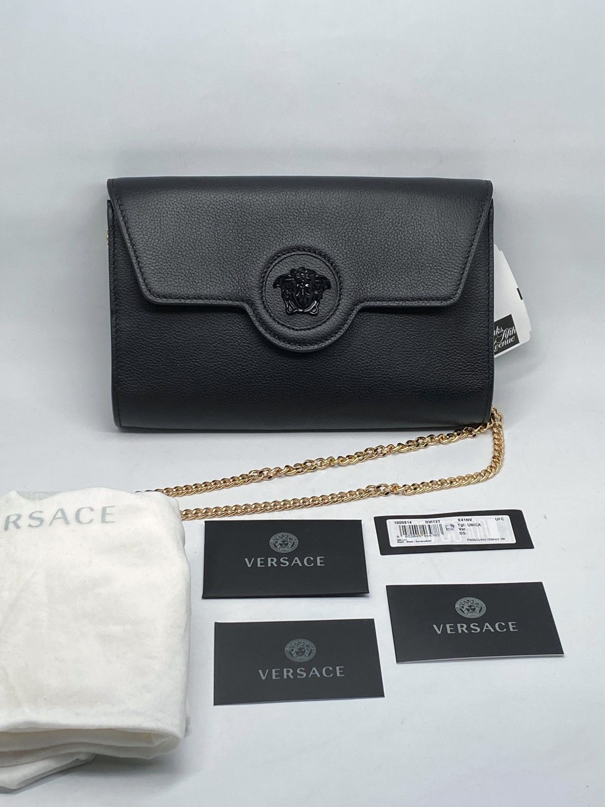 Versace La Medusa Tonal Leather Wallet Crossbody Bag in Black, Women's