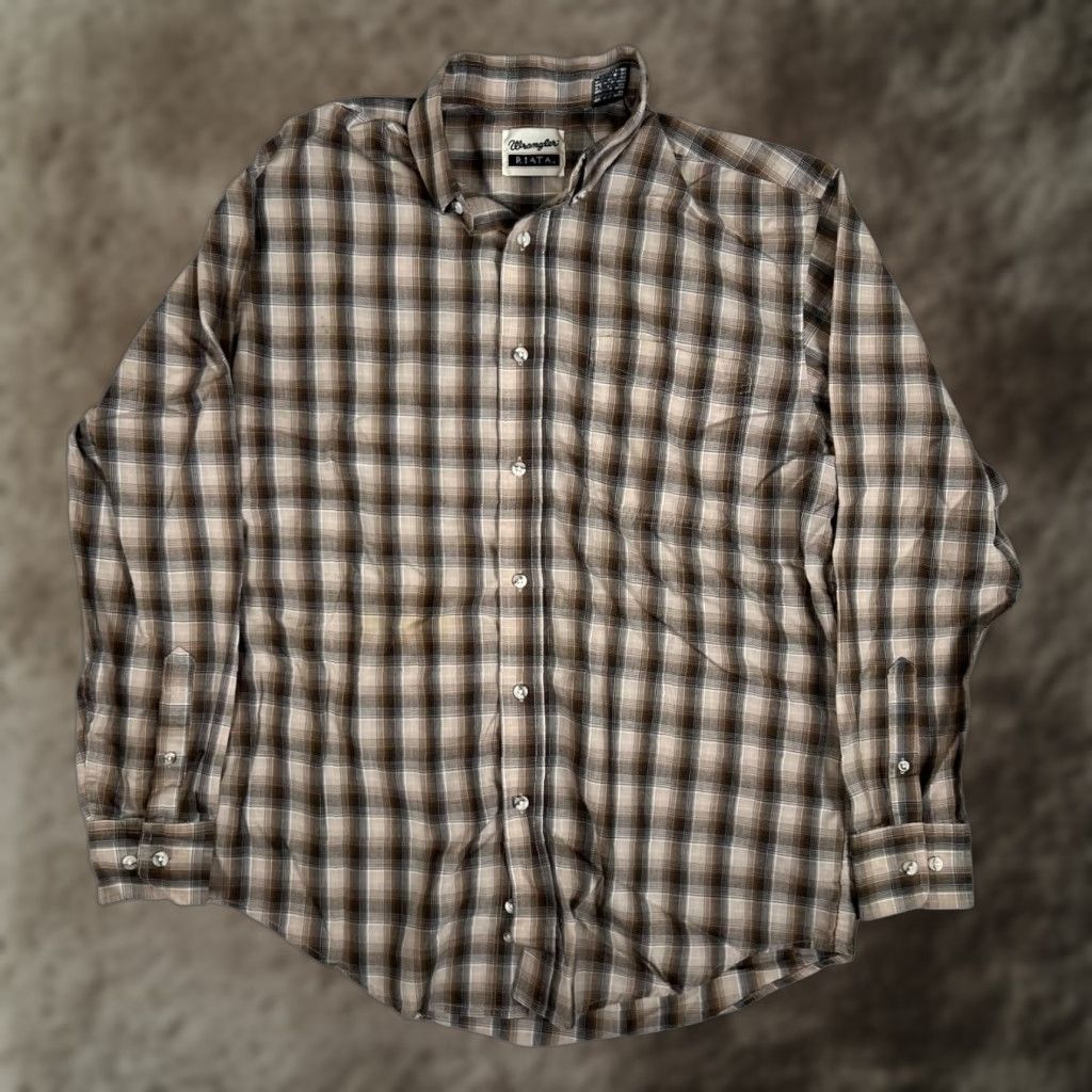 Wrangler Wrangler Riata Shirt Mens Medium Brown Plaid Button Front Long Sleeve Casual Size US M / EU 48-50 / 2 - 1 Thumbnail