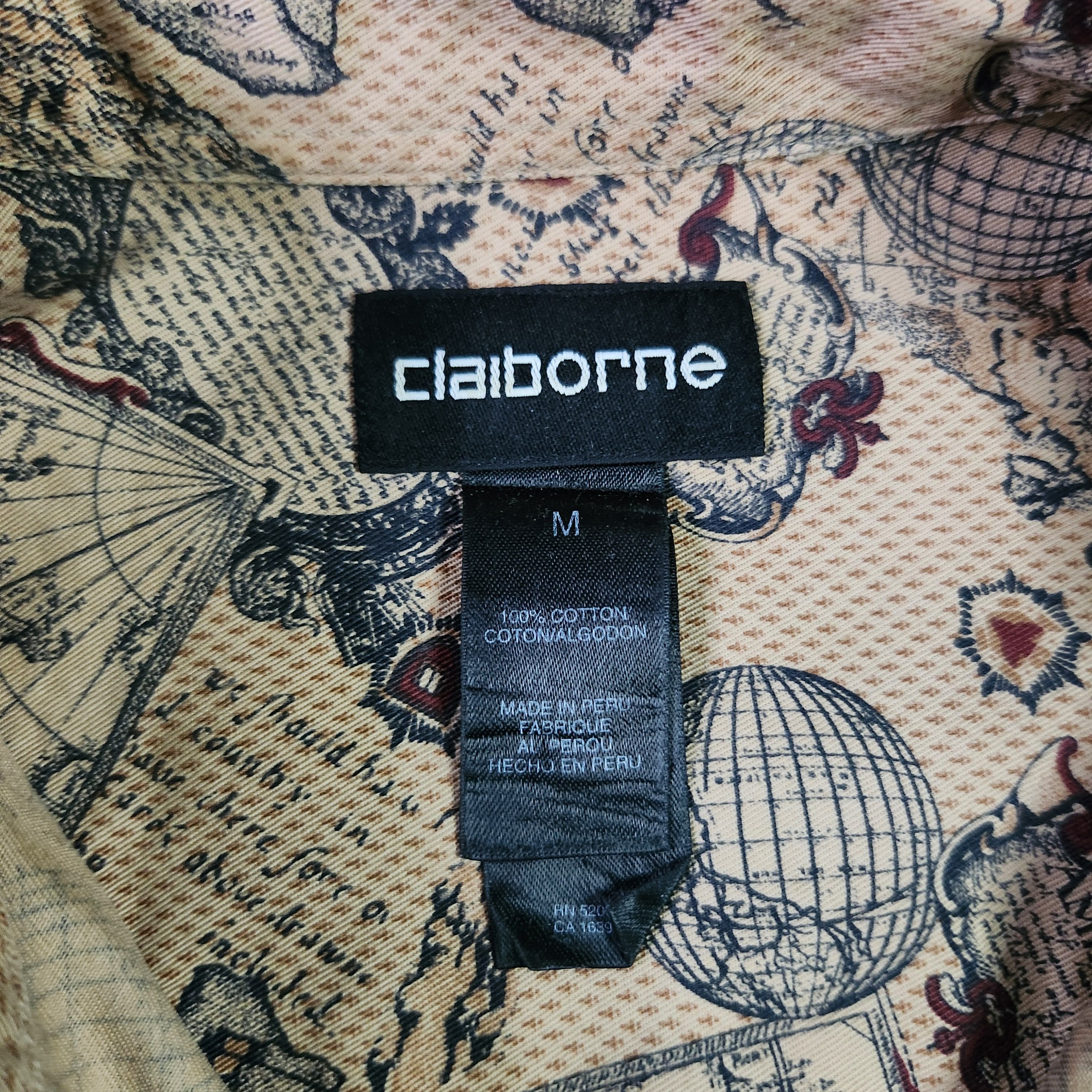Liz Claiborne Claiborne VINTAGE Map Globe Shirt Medium Tan Short Sleeve Size US M / EU 48-50 / 2 - 5 Thumbnail