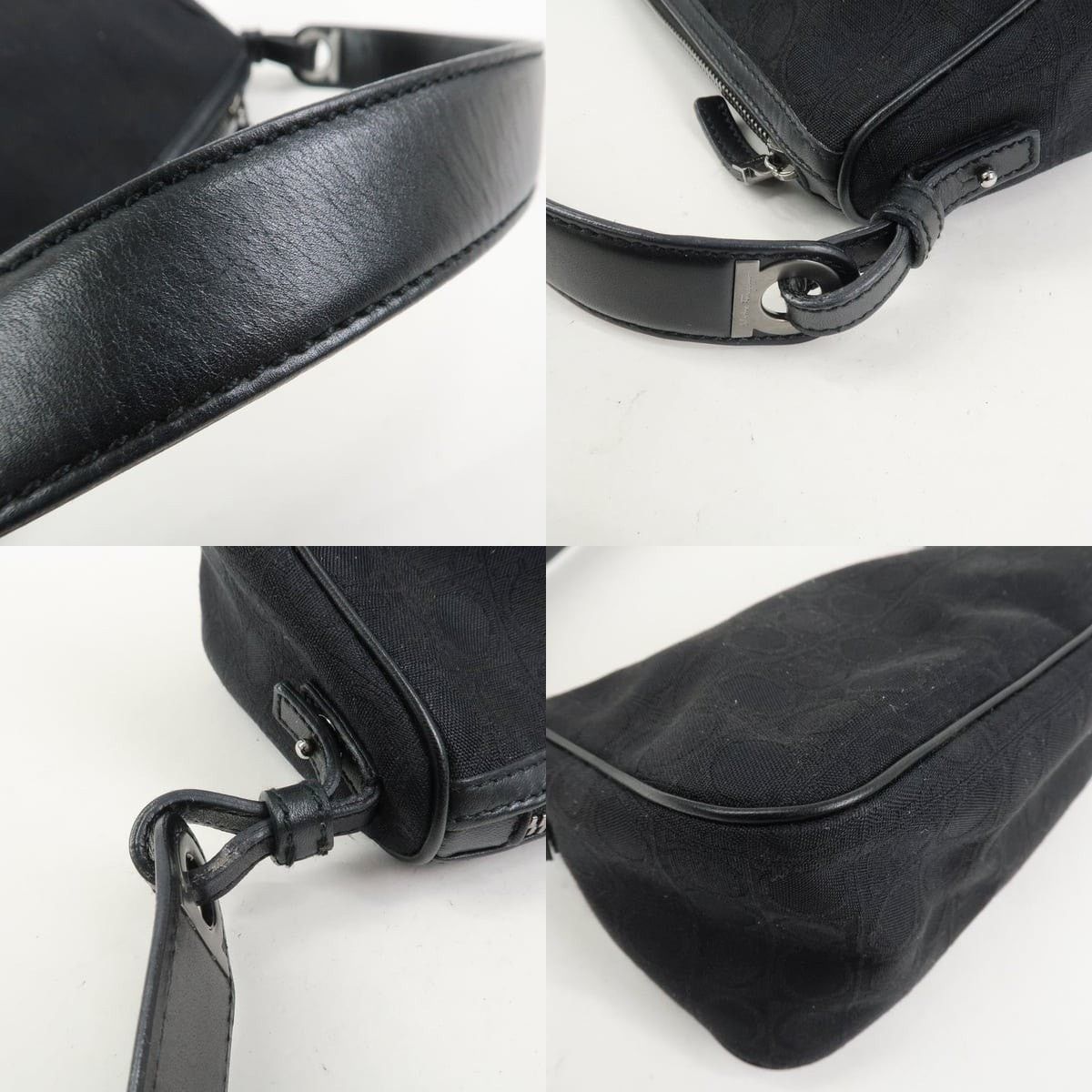 Salvatore Ferragamo Ferragamo Gancini Canvas Shoulder Bag Black Size ONE SIZE - 4 Thumbnail