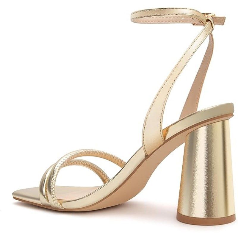 Other Viciously Vixen Women's Gold 4" Block Heels Open Toe Shoes Size US 7 / IT 37 - 4 Thumbnail