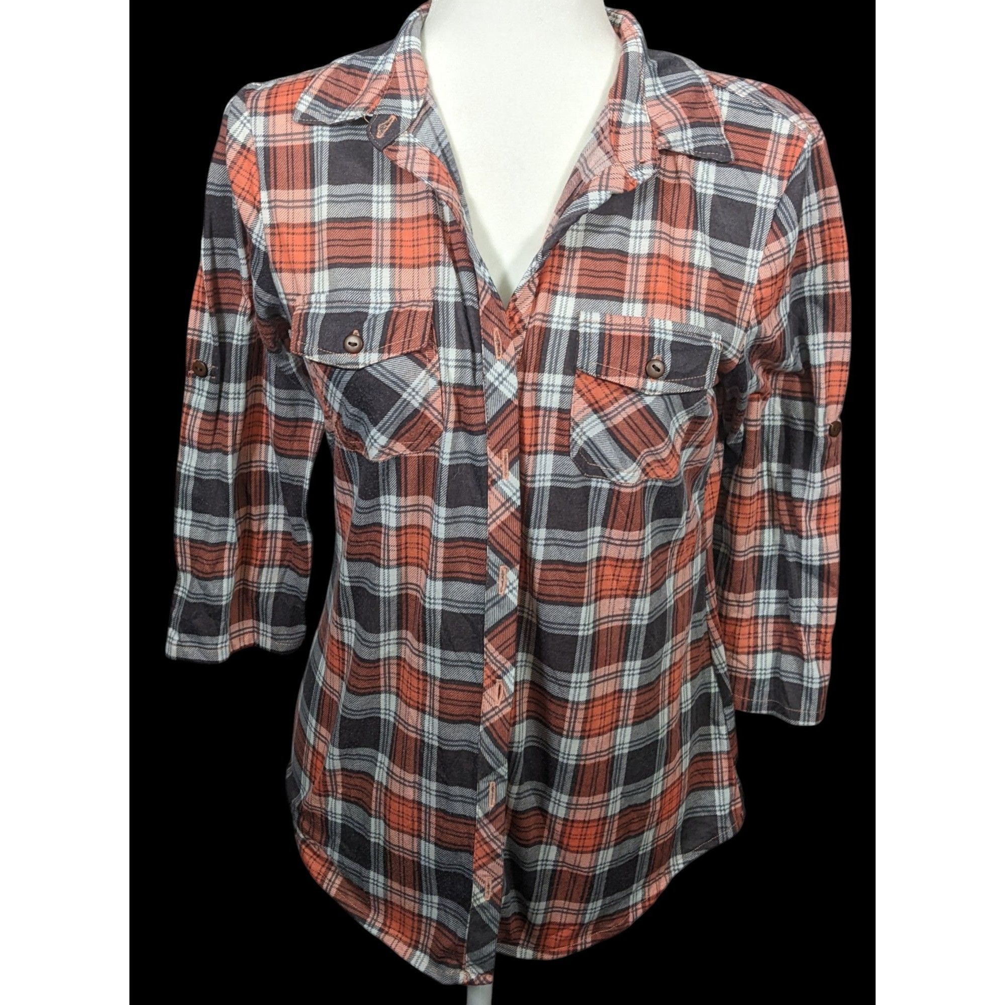 Other Eden & Olivia Grey And Orange Plaid Button Down Shirt Size S / US 4 / IT 40 - 1 Thumbnail