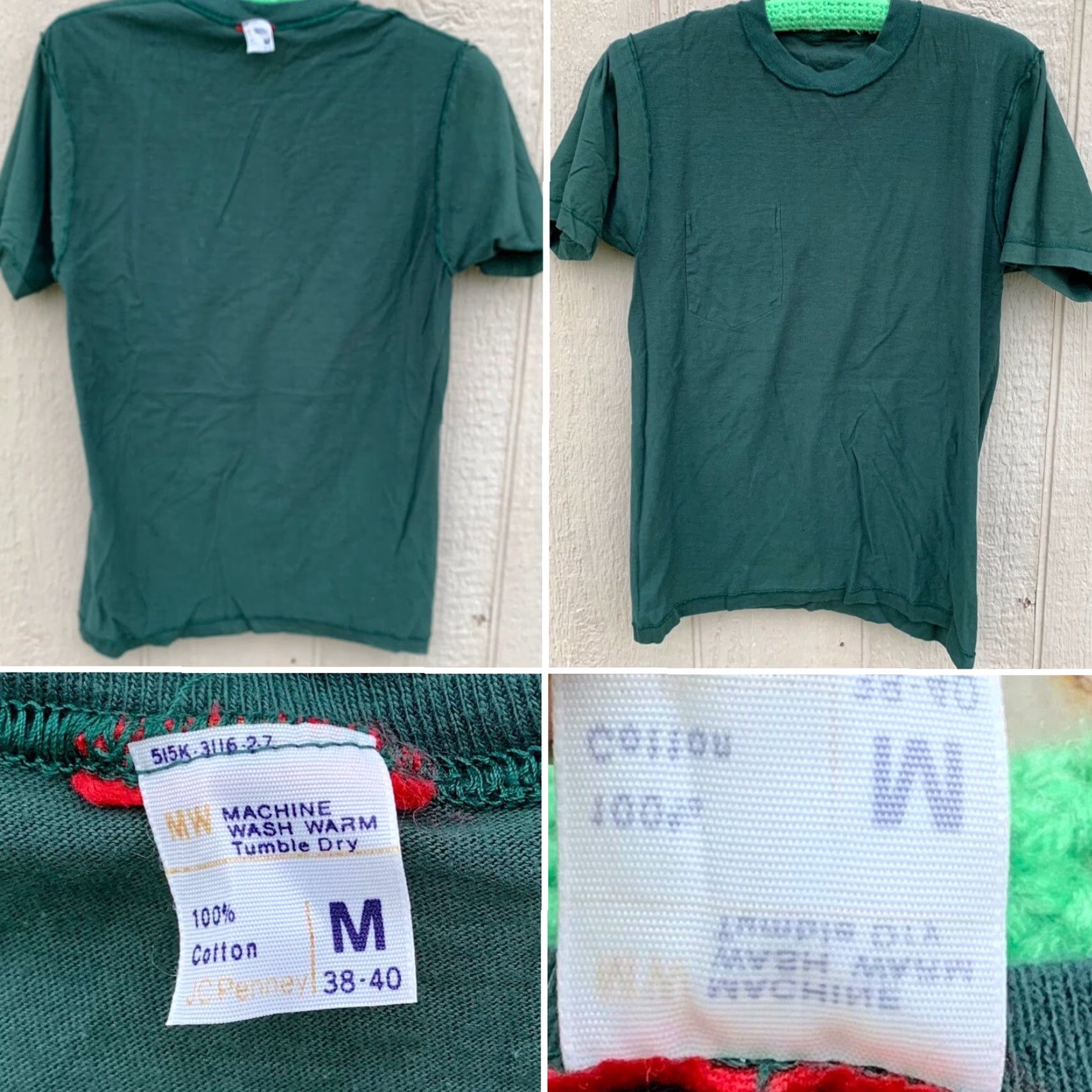 Vintage VINTAGE Pocket Tee T Shirt FRANK Green Short Sleeve M Cotton Left Front Chest Pocket Iron On Lettering Single Stitch Crew Neck Mens Shirts Size US M / EU 48-50 / 2 - 5 Thumbnail