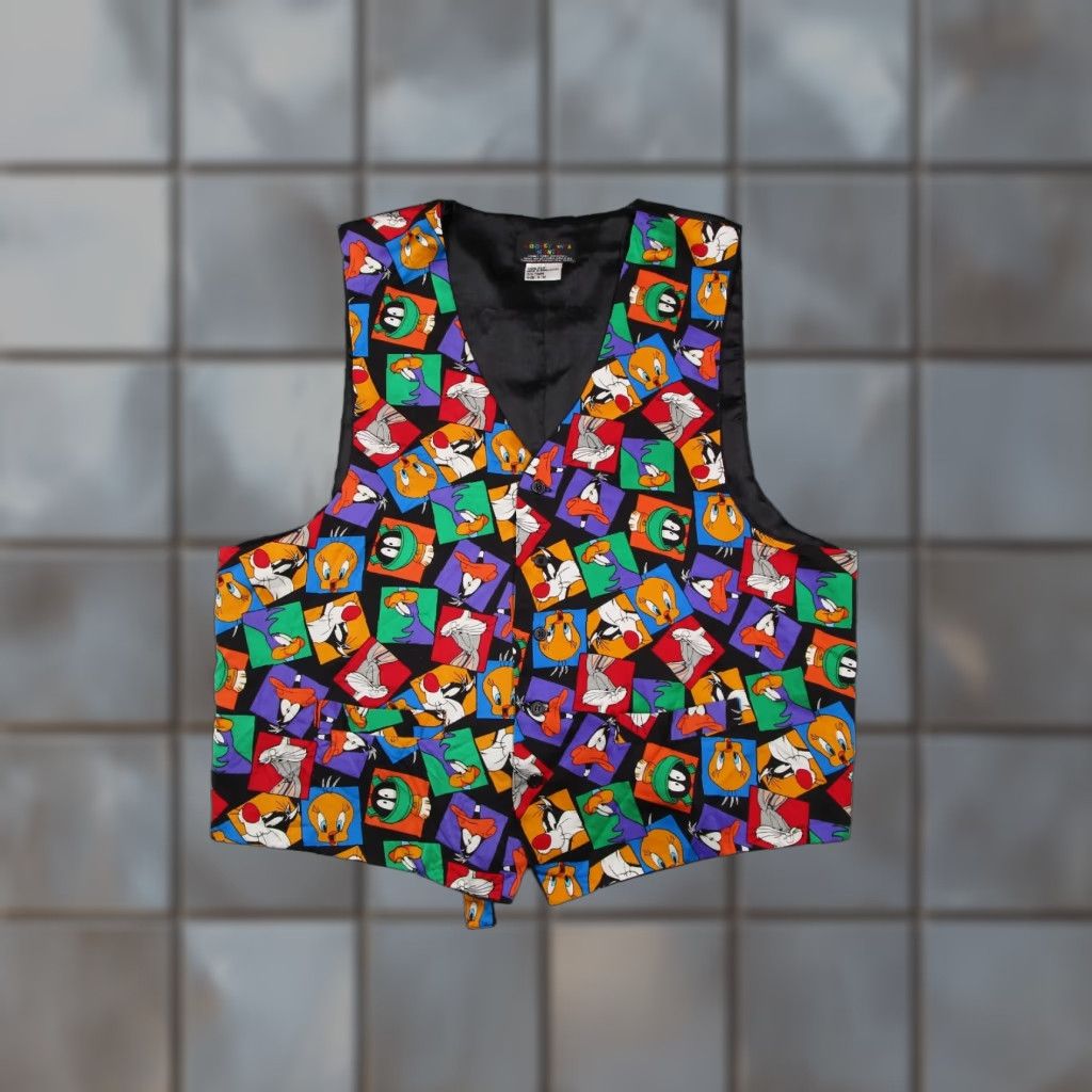 Vintage VINTAGE Looney Tunes Vest Men Small Black Silk Button Up Geometric 90s Retro Size US S / EU 44-46 / 1 - 1 Thumbnail