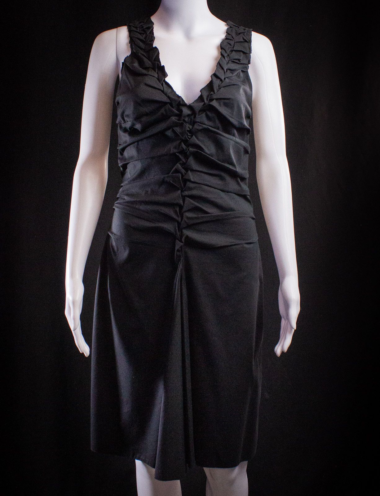 image of Prada Black Ruched Sleeveless Dress, Women's (Size XS)