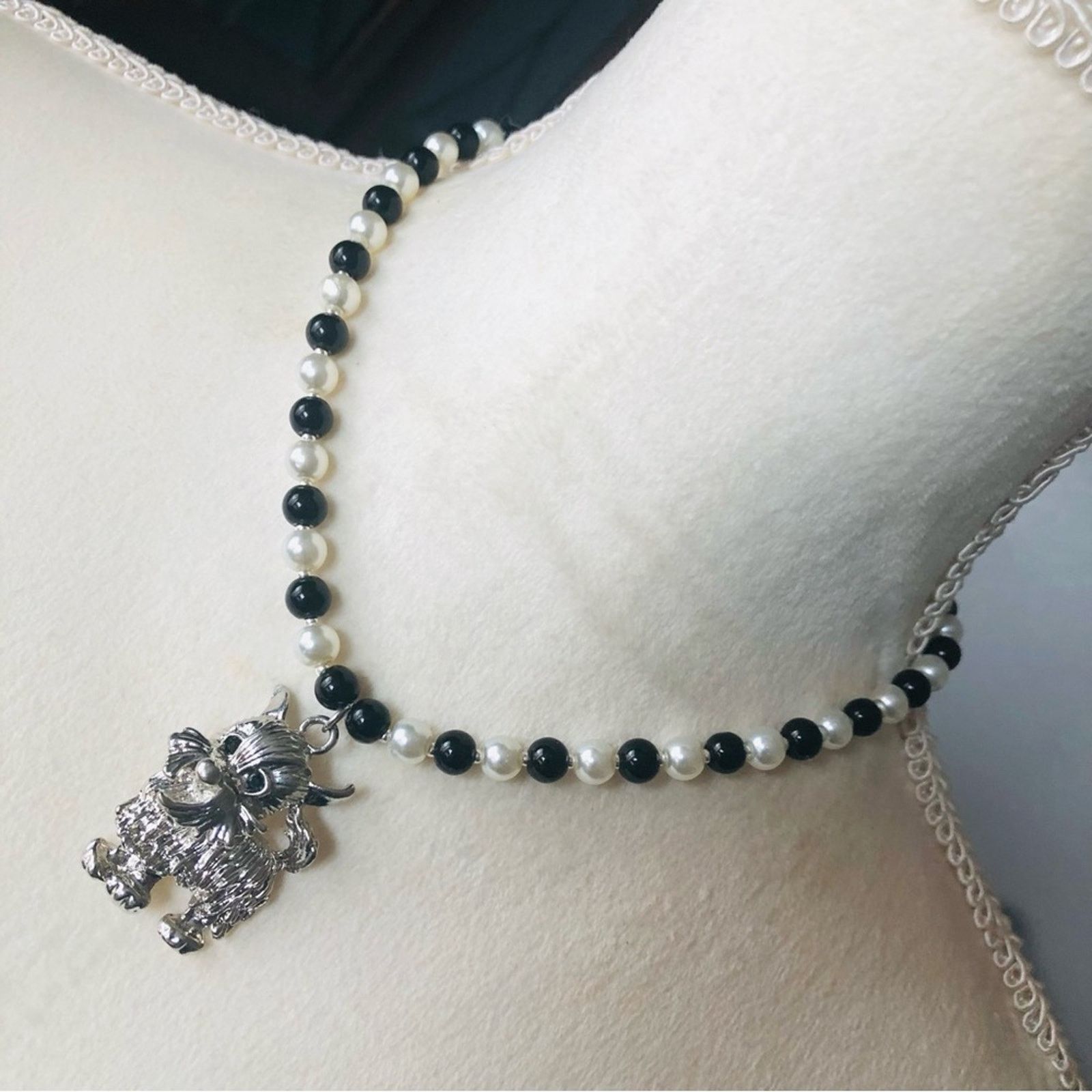 Handcrafted repurpose scotty dog pendant Pearl necklace