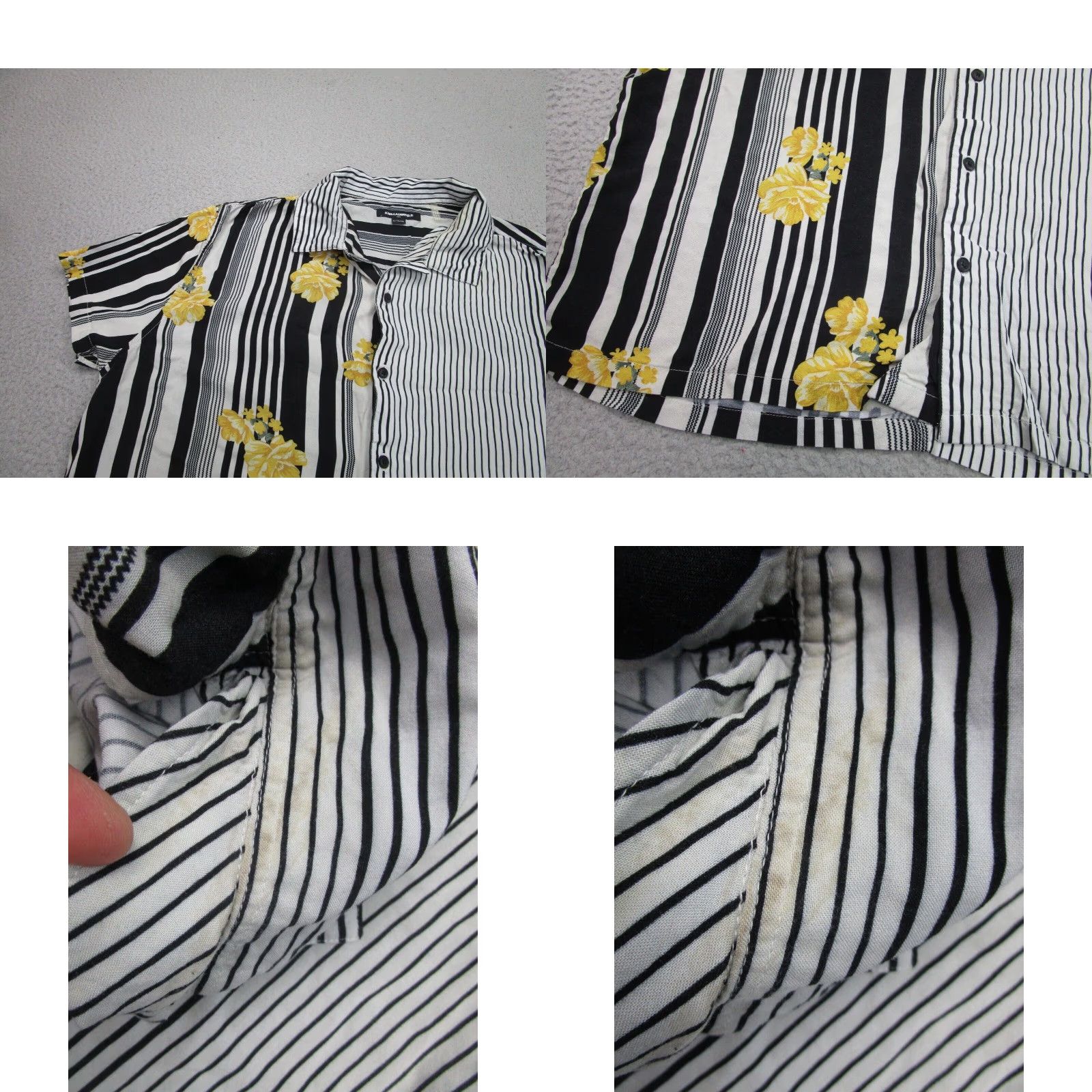 Karl Lagerfeld Karl Lagerfeld Shirt Mens XL Black Yellow Striped Hawaiian Button-Up Size US XL / EU 56 / 4 - 2 Thumbnail