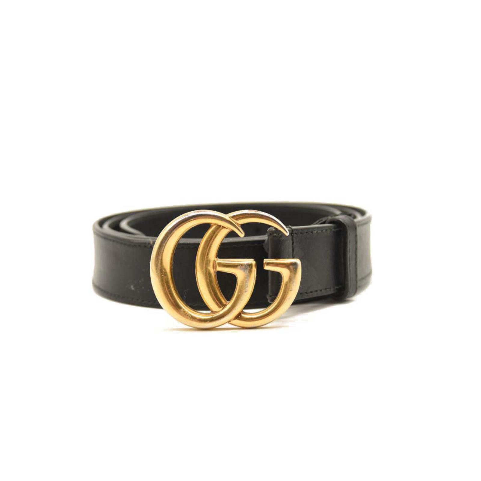 Gucci GUCCI Calfskin Double G 20mm Belt 100 40 Black Size ONE SIZE - 1 Thumbnail