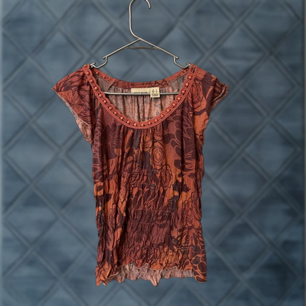 DKNY DKNY Blouse Shirt Modern Orange Floral Cap Sleeve Round Neck Small Women DKNY Floral Shirt Orange Cap Sleeve Round Neck Womens Small Vintage No Size S / US 4 / IT 40 - 1 Thumbnail