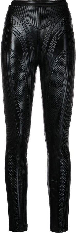 image of Mugler O1Mle0524 Embossed Leggings In Black, Women's (Size 30)