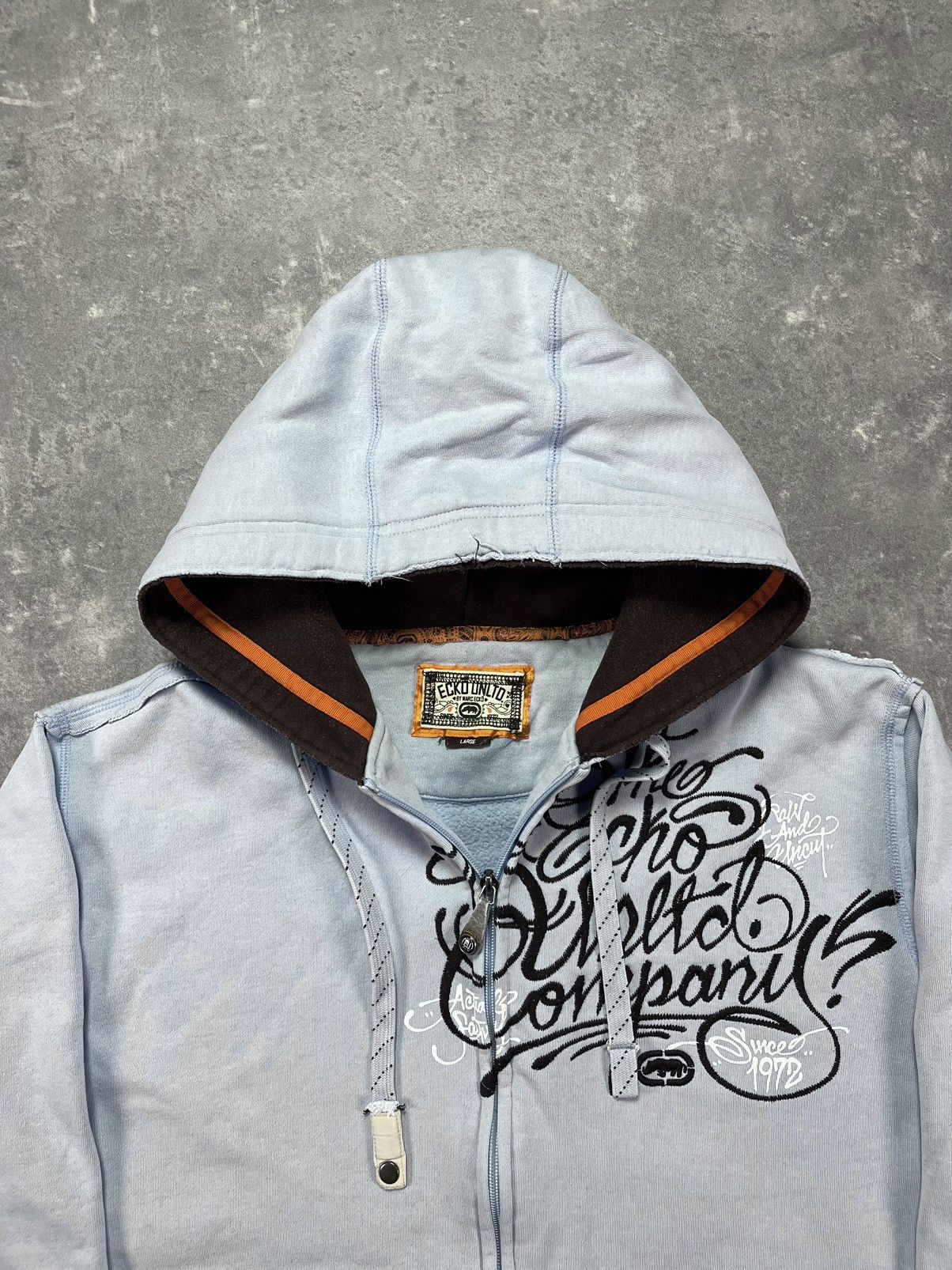 Ecko Unltd. Ecko Unltd. Embroidered Logo Baby Blue Baggy Zip Hoodie L XL Size US L / EU 52-54 / 3 - 11 Thumbnail