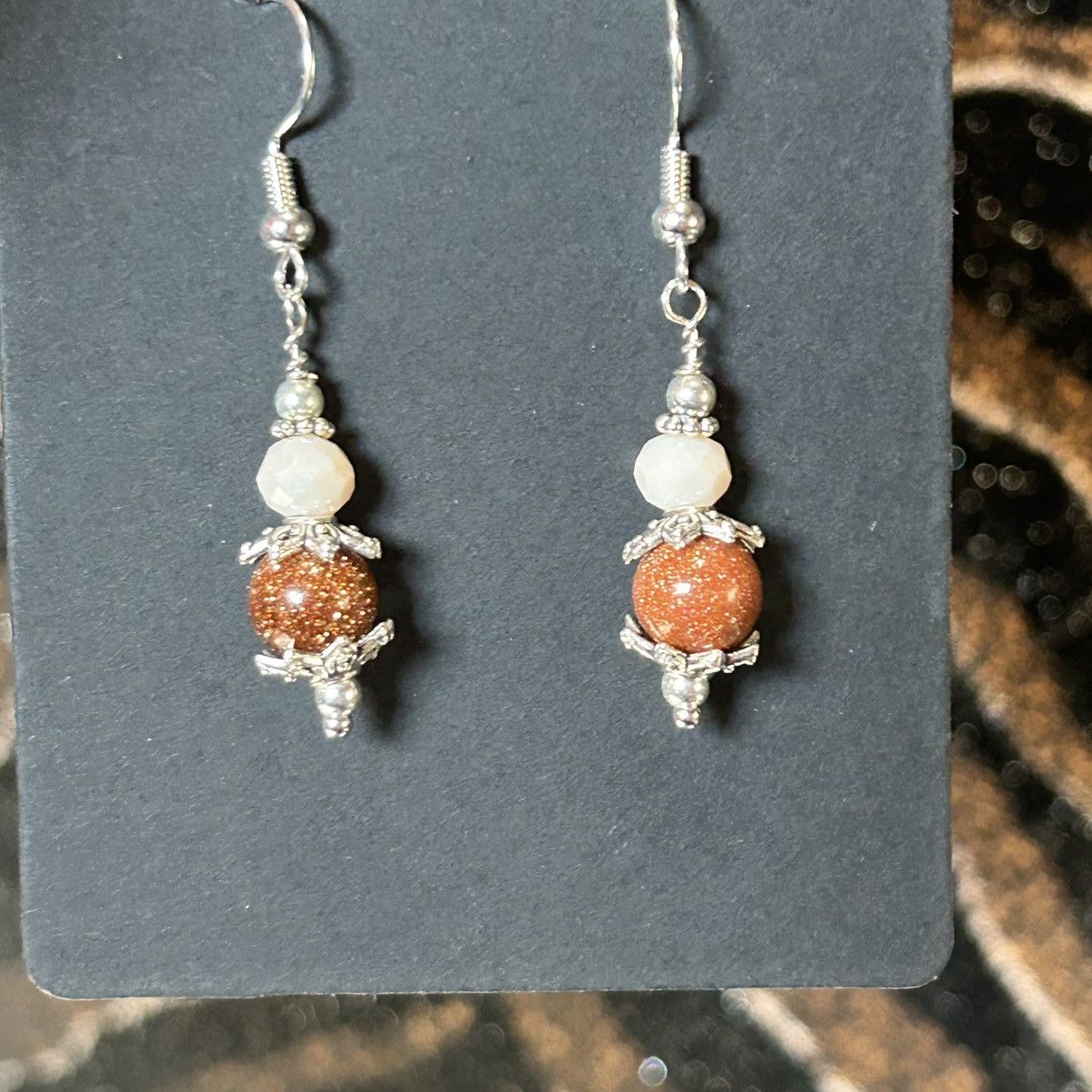 Handmade Handcrafted elegant bead capped goldstone faceted earrings Size ONE SIZE - 2 Thumbnail