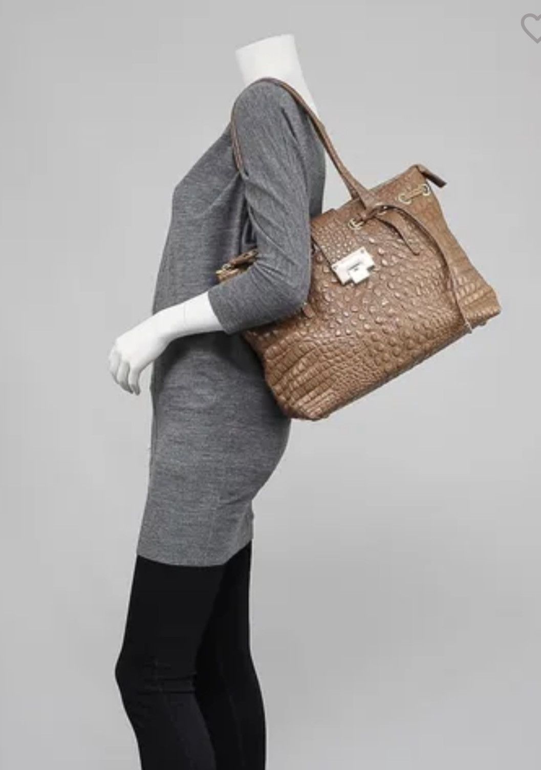 Jimmy Choo Authentic JIMMY CHOO Tan Croc Embossed Leather Rhea Tote Bag Size ONE SIZE - 2 Thumbnail