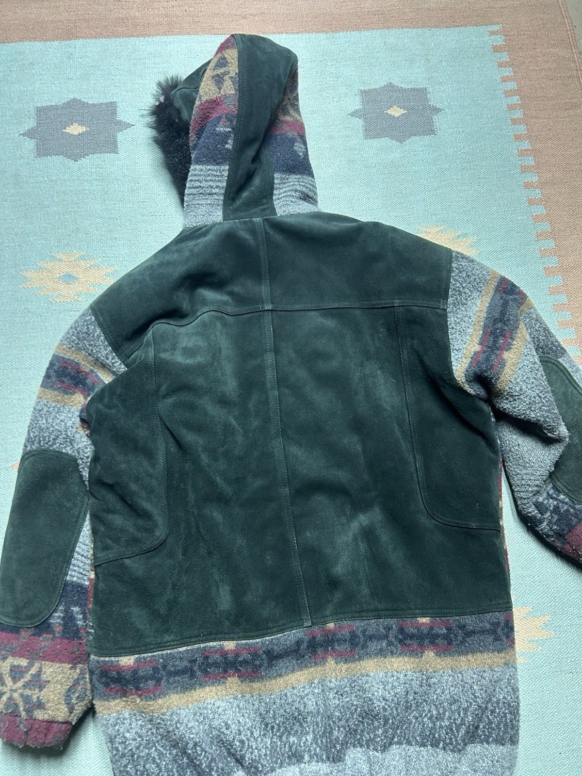 Vintage Vintage 80s Aztec toggle coat wool leather hooded jacket XL Size XL / US 12-14 / IT 48-50 - 9 Thumbnail