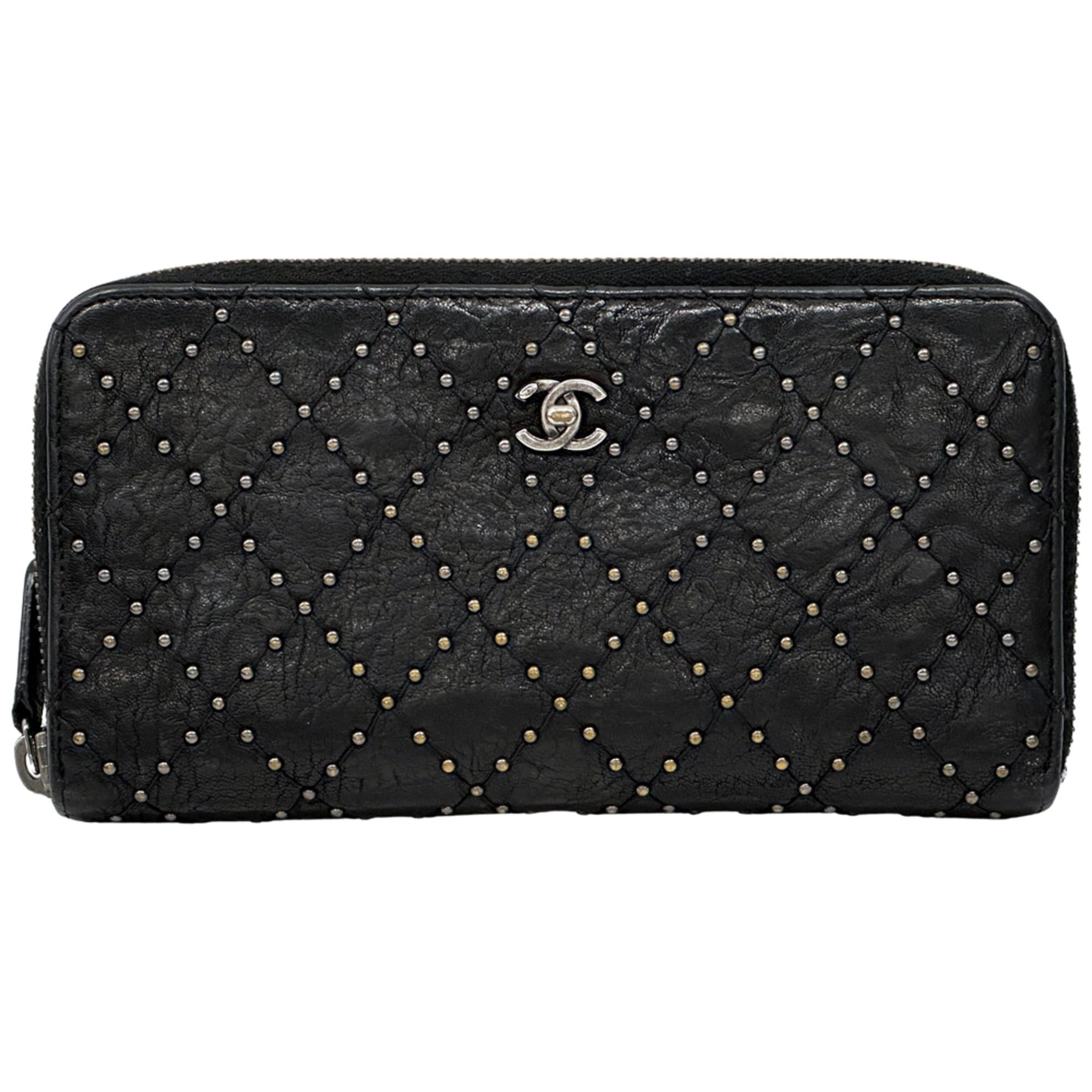 Chanel Chanel Matelassé Studded Long Wallet for Women - Black Leather with Silver Hardware, Turn-Lock Zipper Size ONE SIZE - 1 Thumbnail