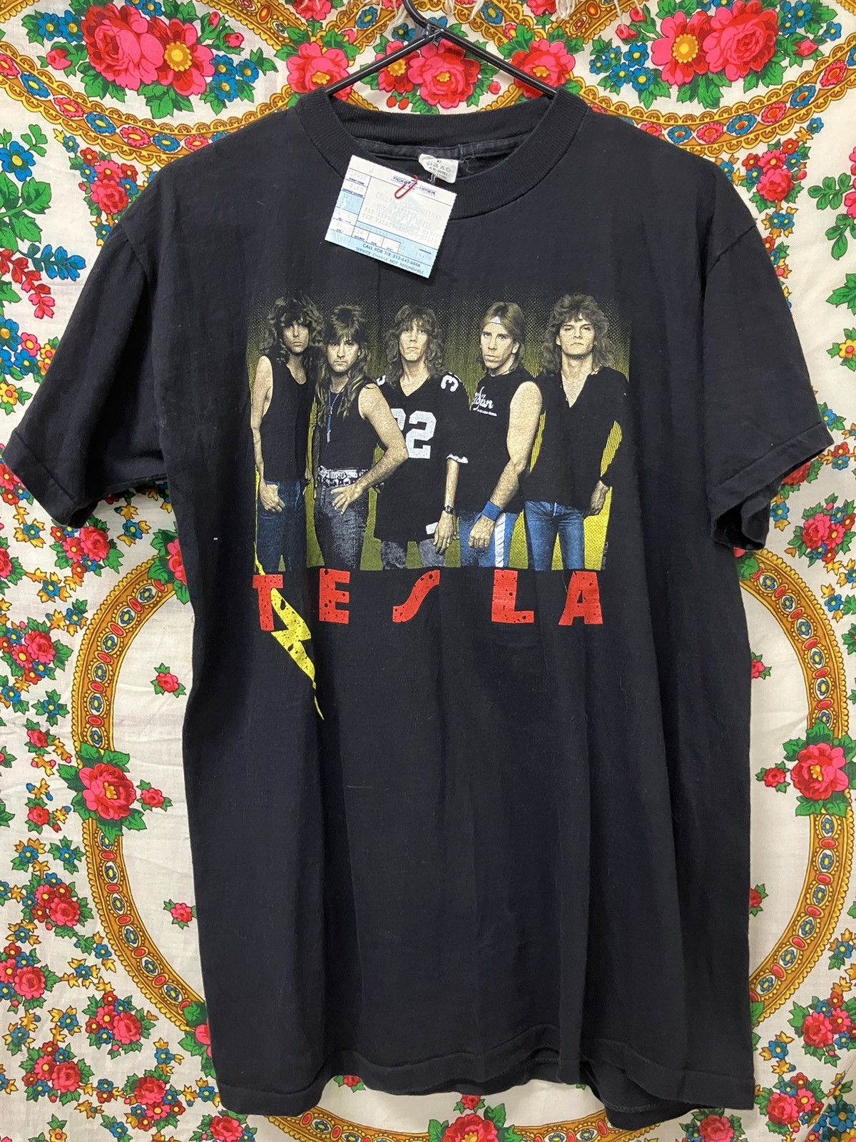 image of Band Tees x Vintage 1988 Tesla Great Radio Controversy Tour Tee W/stub in Black, Men's (Size XL)