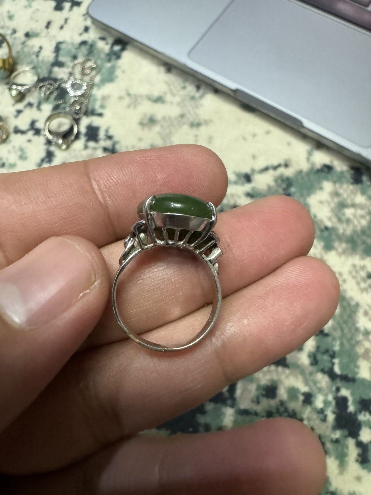 Jewelry × Sterling Silver × Vintage GREEN JADE GEMSTONE RING Size ONE SIZE - 8 Thumbnail