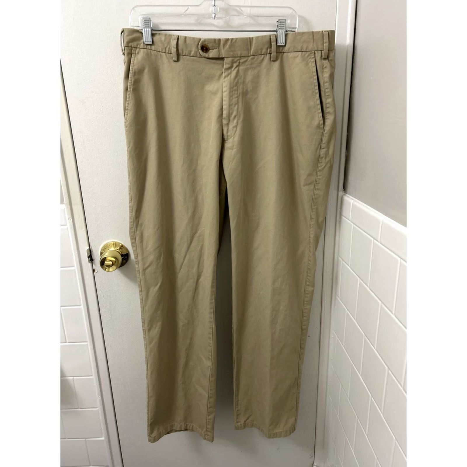 Peter Millar Peter Millar Pants Mens 35x29 Khaki Beige 100% Cotton Pima Regular Rise 5-Pocket Chino Zip Front Belt Loops Straight Leg Mens Size US 35 - 2 Thumbnail