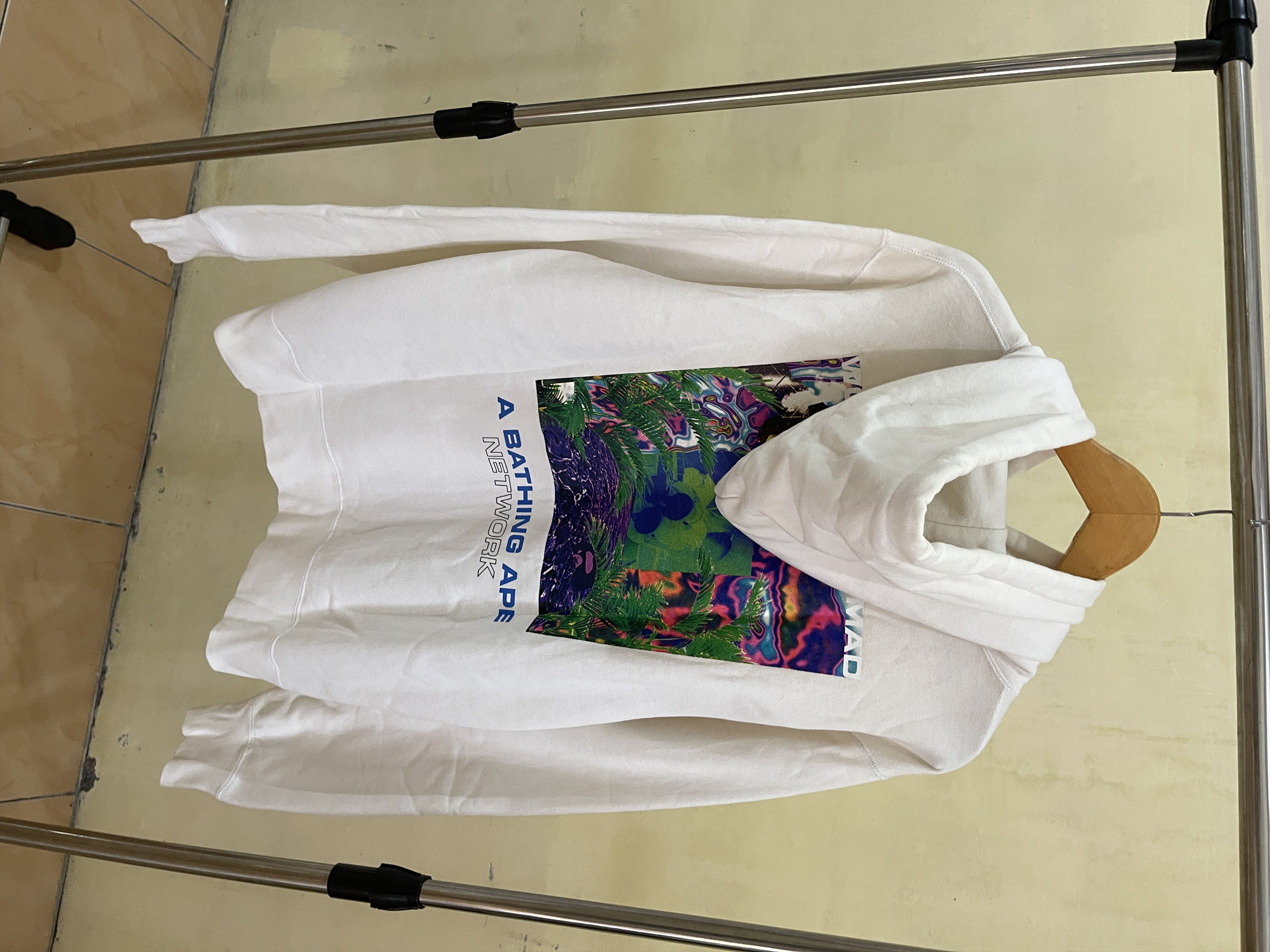 image of Bape A Bathing Ape Network World Gone Mad Hoodie White, Men's (Size Large)