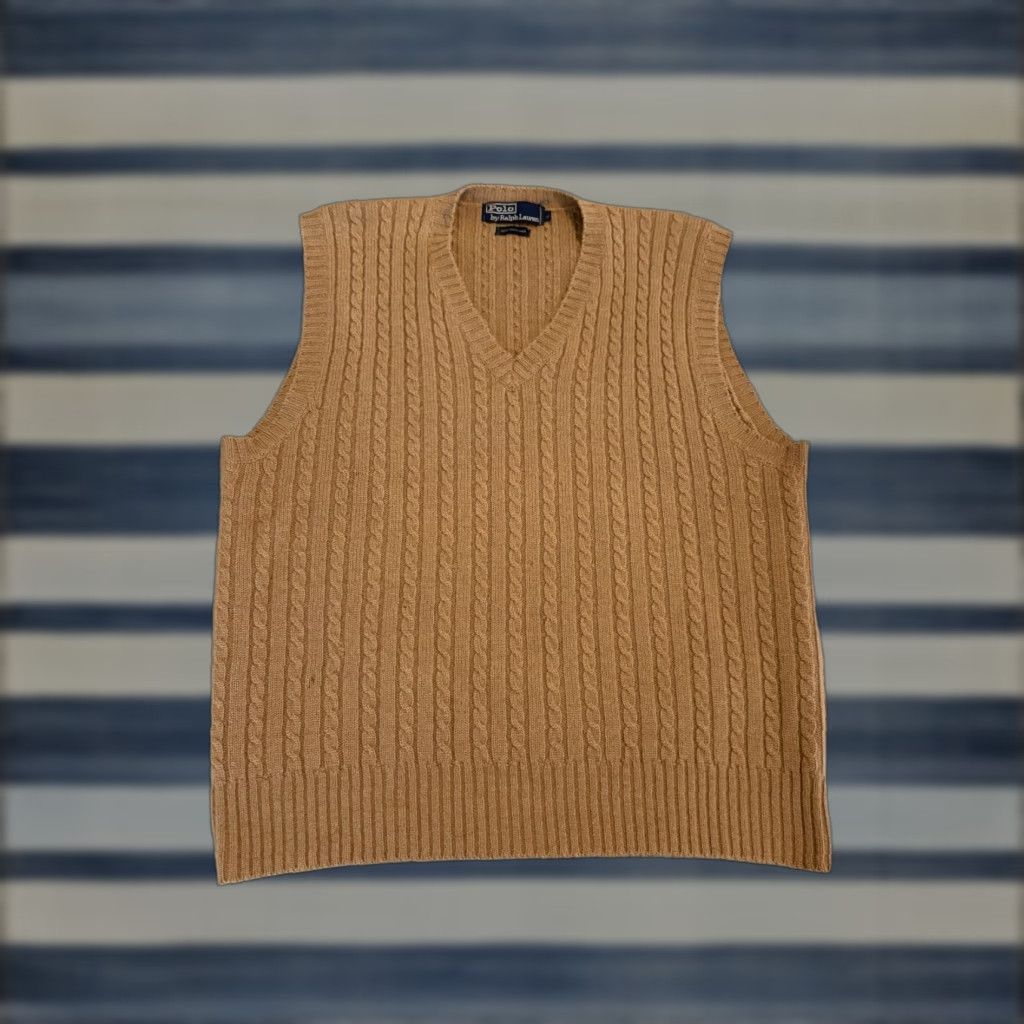 Polo Ralph Lauren VINTAGE Polo Ralph Lauren Camel Hair Sweater Vest Mens Large L Brown V-Neck Preppy Style Size US L / EU 52-54 / 3 - 1 Thumbnail