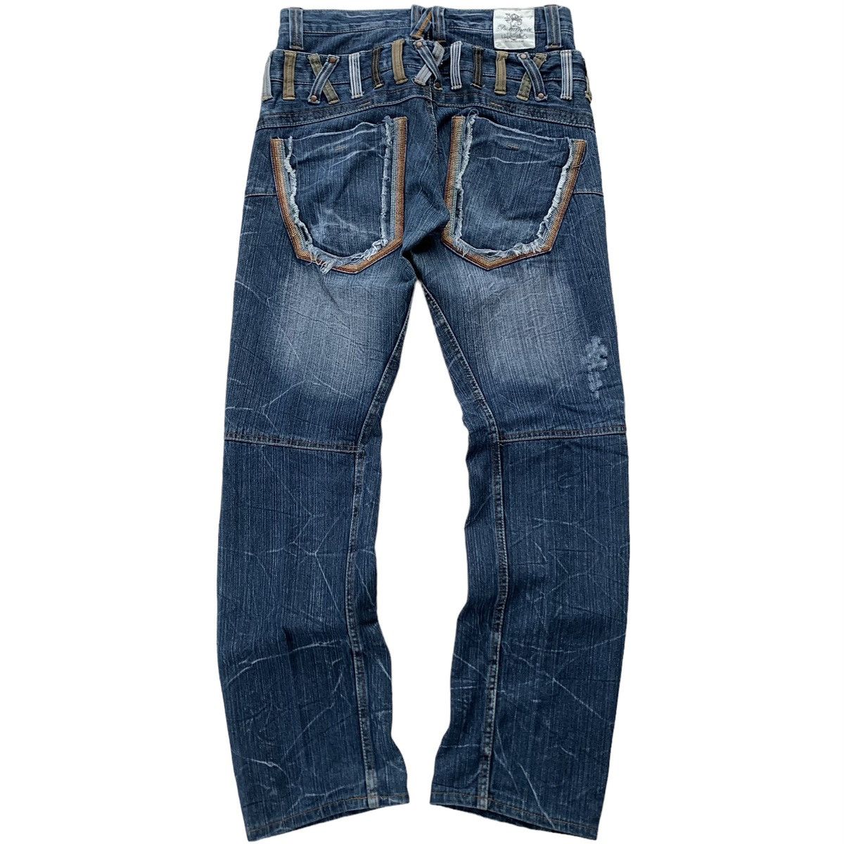 image of Double Waist Dominate Distressed Denim Jeans in Blue Wash, Men's (Size 30)