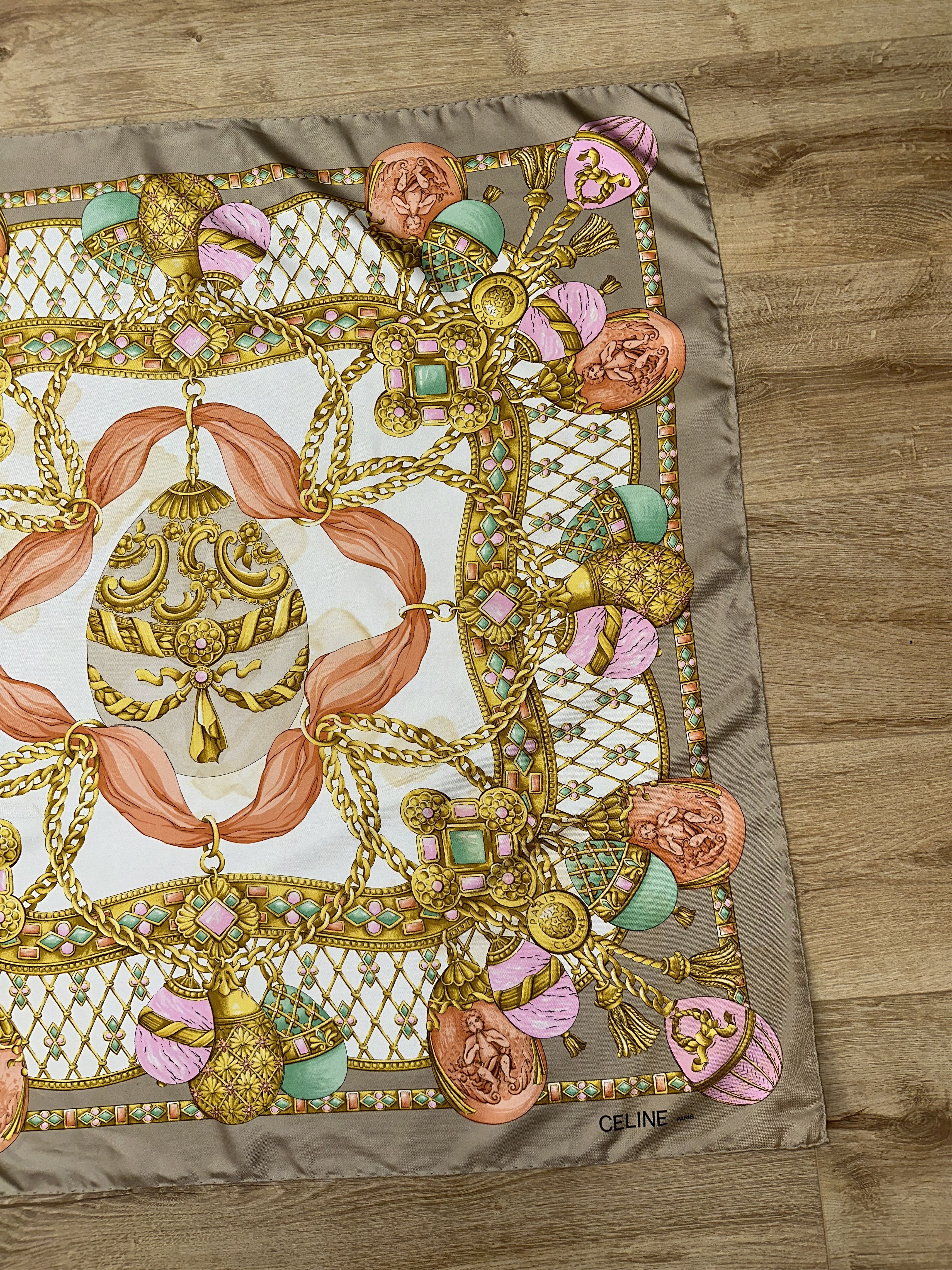 Celine Celine Vintage Silk Scarf Baroque Chain Egg Motif 88cm Rare Size ONE SIZE - 5 Thumbnail