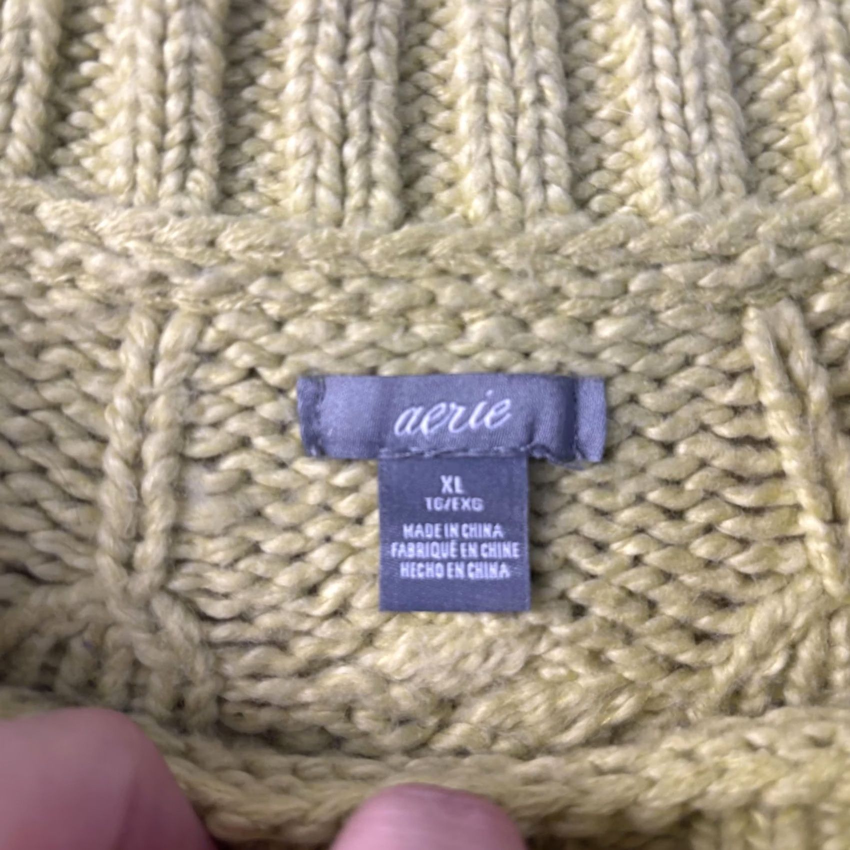 Vintage Aerie Sweater Womens XL Green Cable Knit Raglan Crewneck Pullover Contrast Trim Size XL / US 12-14 / IT 48-50 - 2 Thumbnail