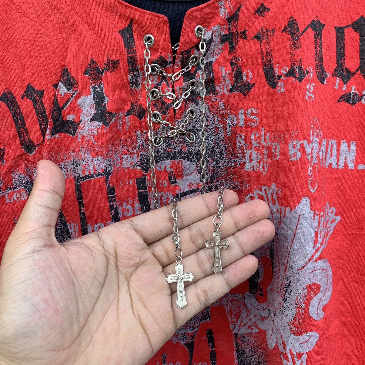 If Six Was Nine × Japanese Brand × Le Grande Bleu (L.G.B.) Beaumont carr Crosses japanesbrand y2k poem longsleeave tee Size US L / EU 52-54 / 3 - 4 Thumbnail