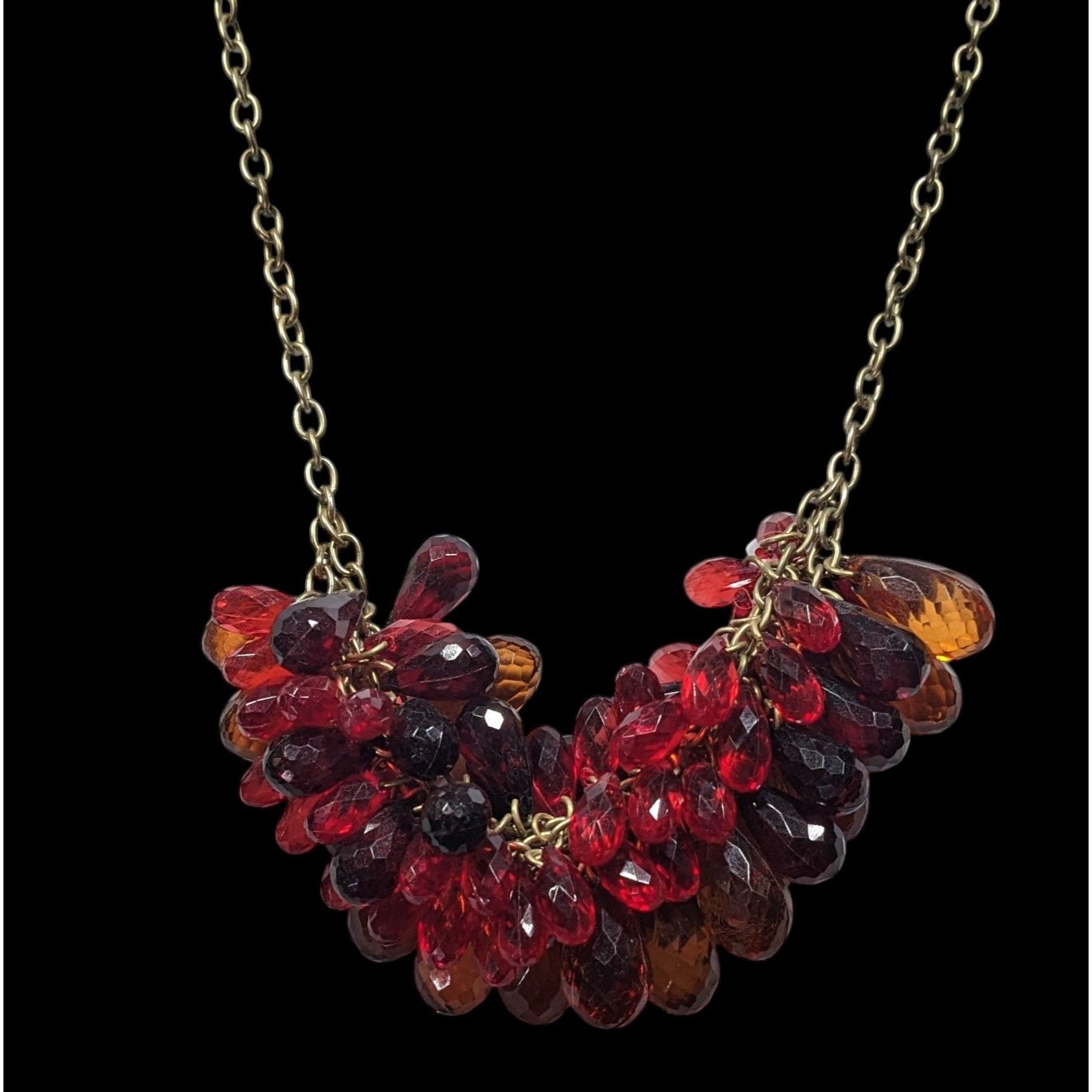 Other Funky Red And Orange Clustered Faceted Gem Necklace Size ONE SIZE - 2 Thumbnail