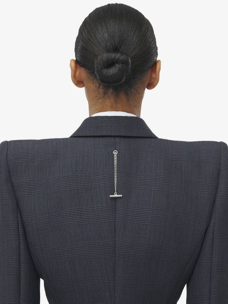 Alexander McQueen o1srvl11e0226 Prince of Wales Double-Breasted Jacket In Grey Size S / US 4 / IT 40 - 4 Thumbnail