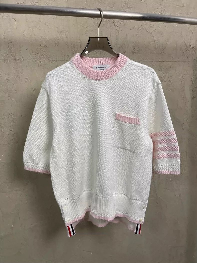 Thom Browne Thom Browne White Pink Stripe Knit Tee- dmc Size US M / EU 48-50 / 2 - 1 Thumbnail