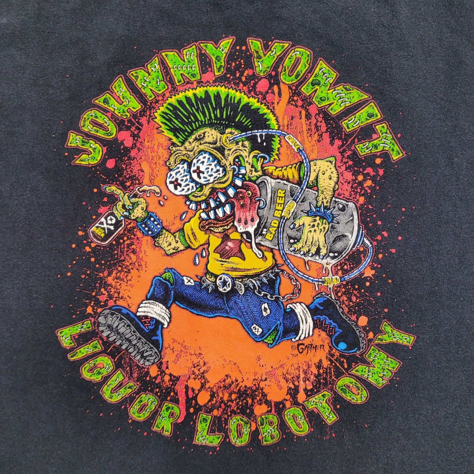 Gildan VTG Y2K Johnny-Vomit Shirt XL 23x26 Liquor Lobotomy Gaither Size US XL / EU 56 / 4 - 3 Thumbnail