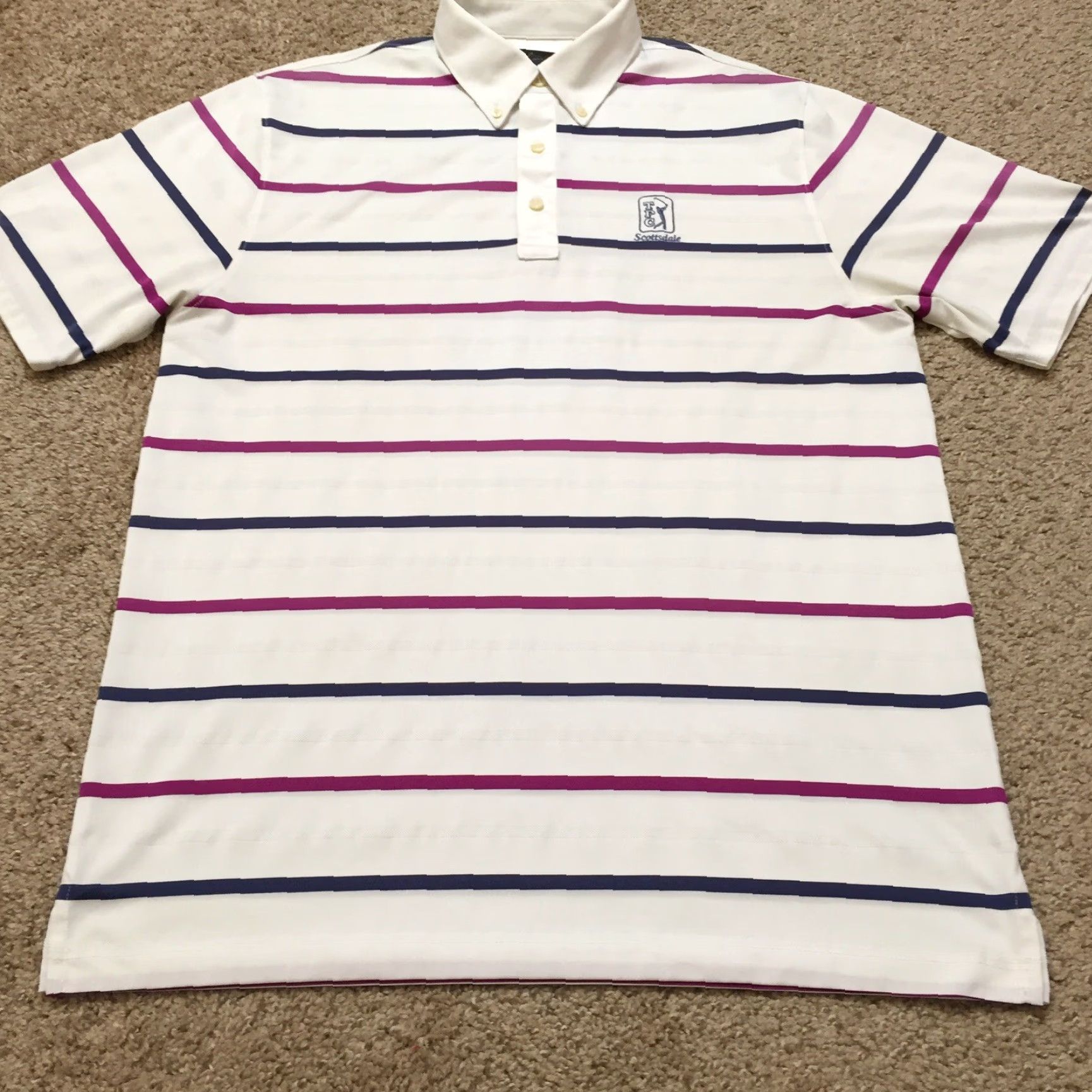 Vintage Greg Norman Polo Shirt Mens L Pink Blue Striped Short Sleeve Play Dry Polo Shirt Size US L / EU 52-54 / 3 - 5 Thumbnail