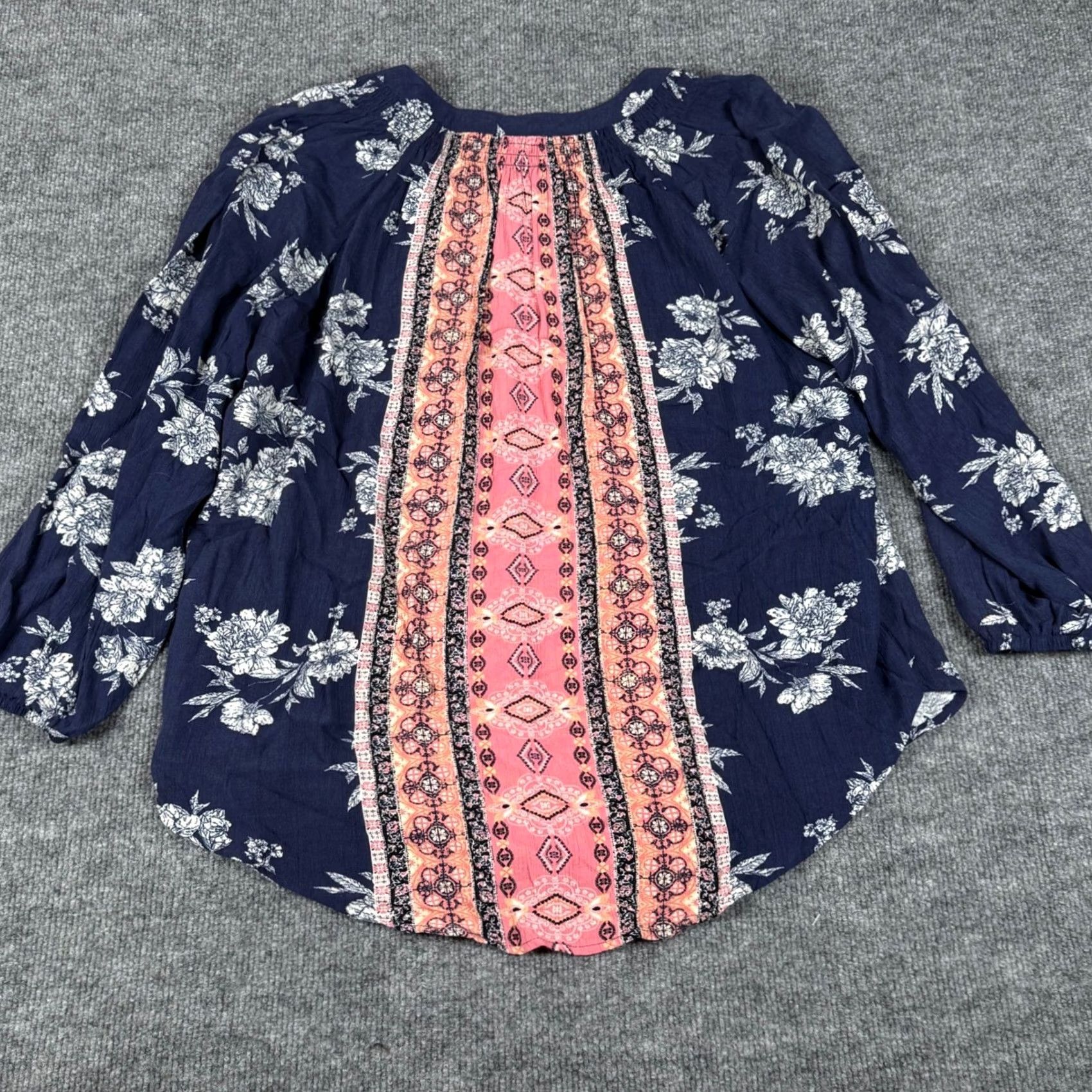 Vintage VINTAGE? No — Mason & Belle Boho Floral Tunic Blouse Blue M Women Long Sleeve V-Neck Lightweight Elastic Waist Casual Festival Hippie 90s? Size M / US 6-8 / IT 42-44 - 4 Thumbnail