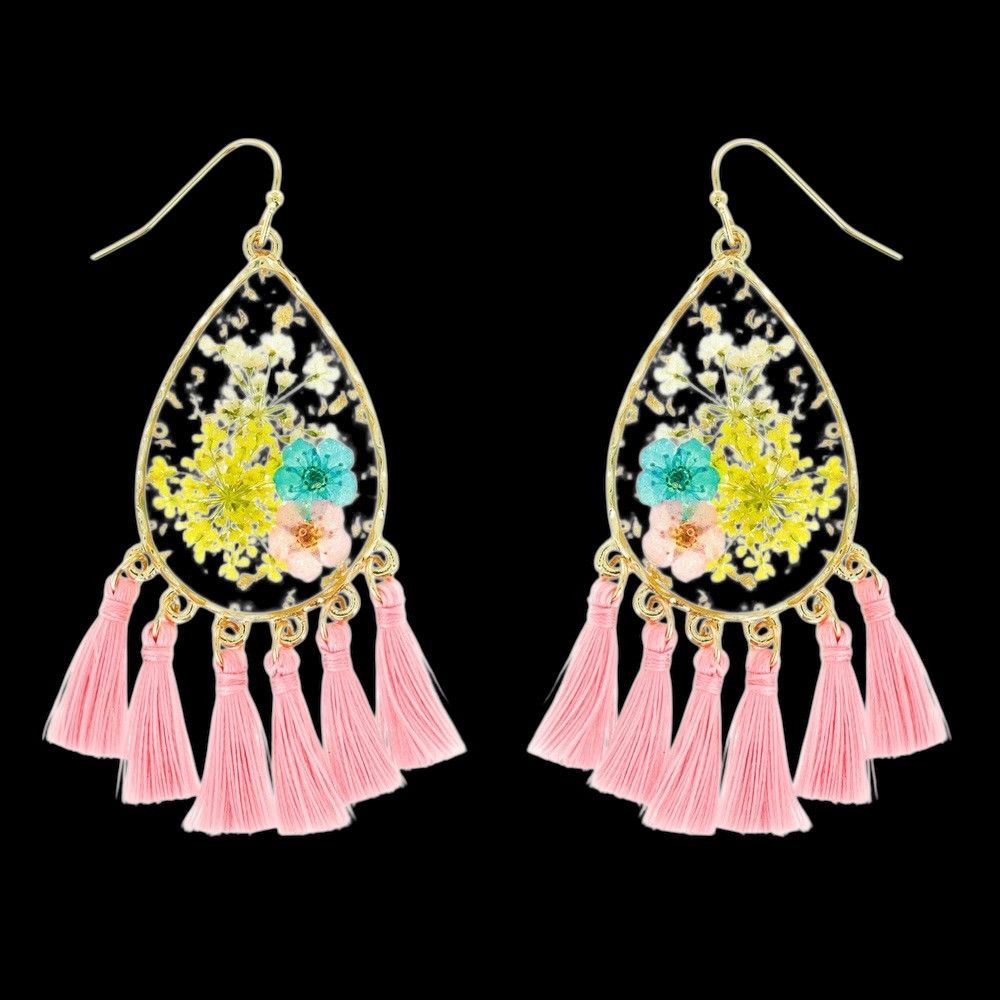 Other Teardrop resin dried flower tassel earrings Size ONE SIZE - 1 Thumbnail