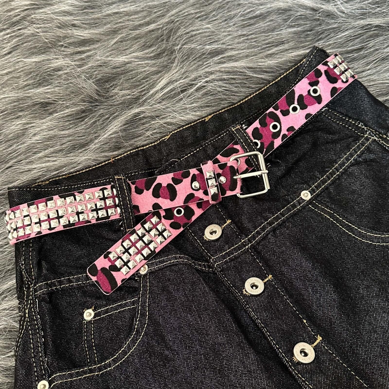 Other Pink Leopard Rhinestone Belt | Crystal Detail Punk 100cm Size ONE SIZE - 3 Thumbnail