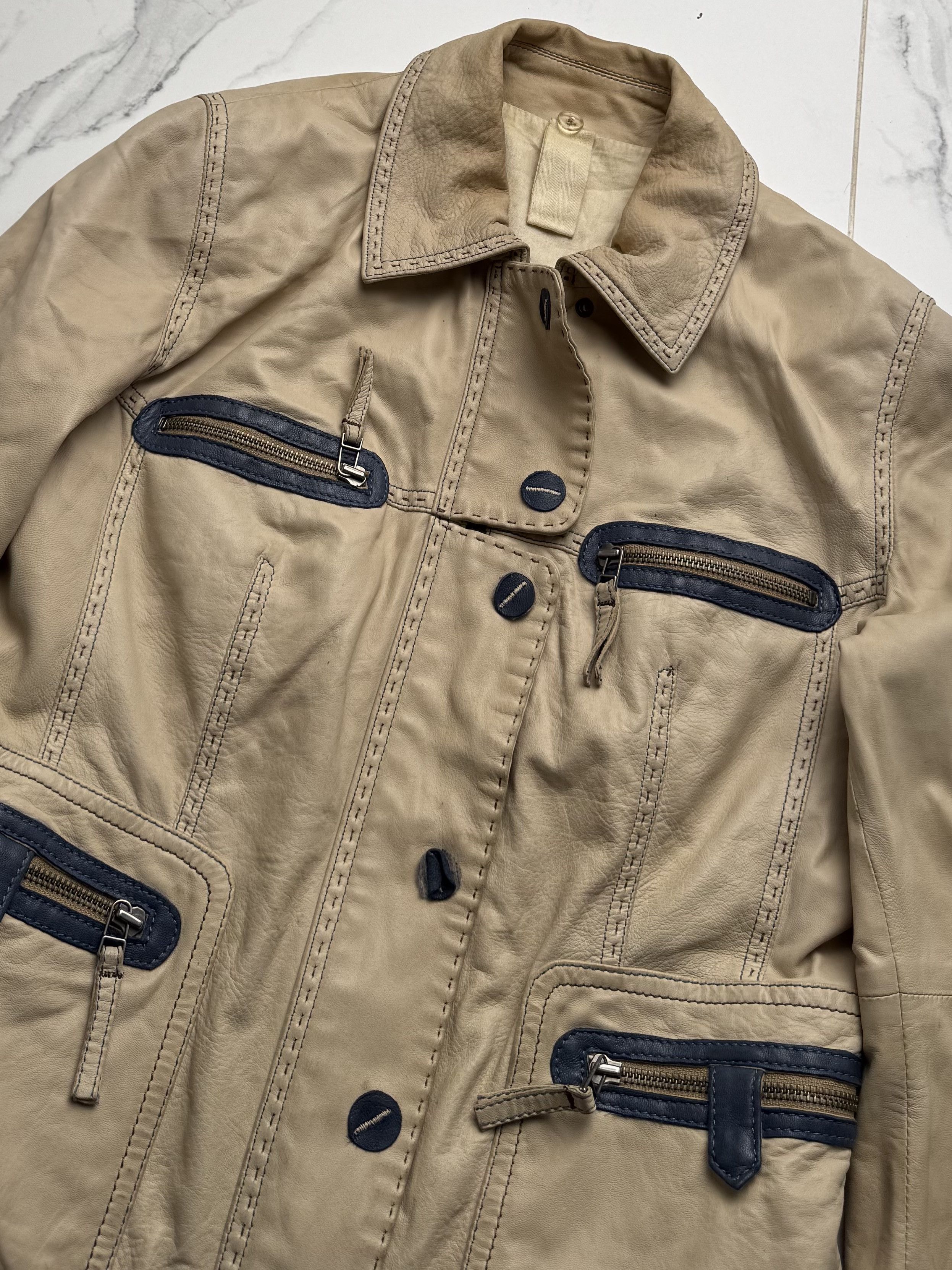 Genuine Leather Vintage Women's Beige Leather Jacket Button Up Casual Fitted Size M / US 6-8 / IT 42-44 - 5 Thumbnail
