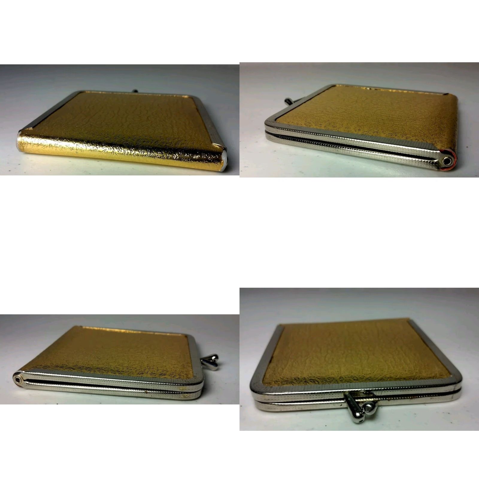 Vintage VINTAGE Mod Purse Mirror Gold Lame Swirl Kiss Lock Double Sided Compact READ Purse Mirror Women Gold 4 5/8" 4" Vintage Mod MCM style fashion Size ONE SIZE - 9 Thumbnail