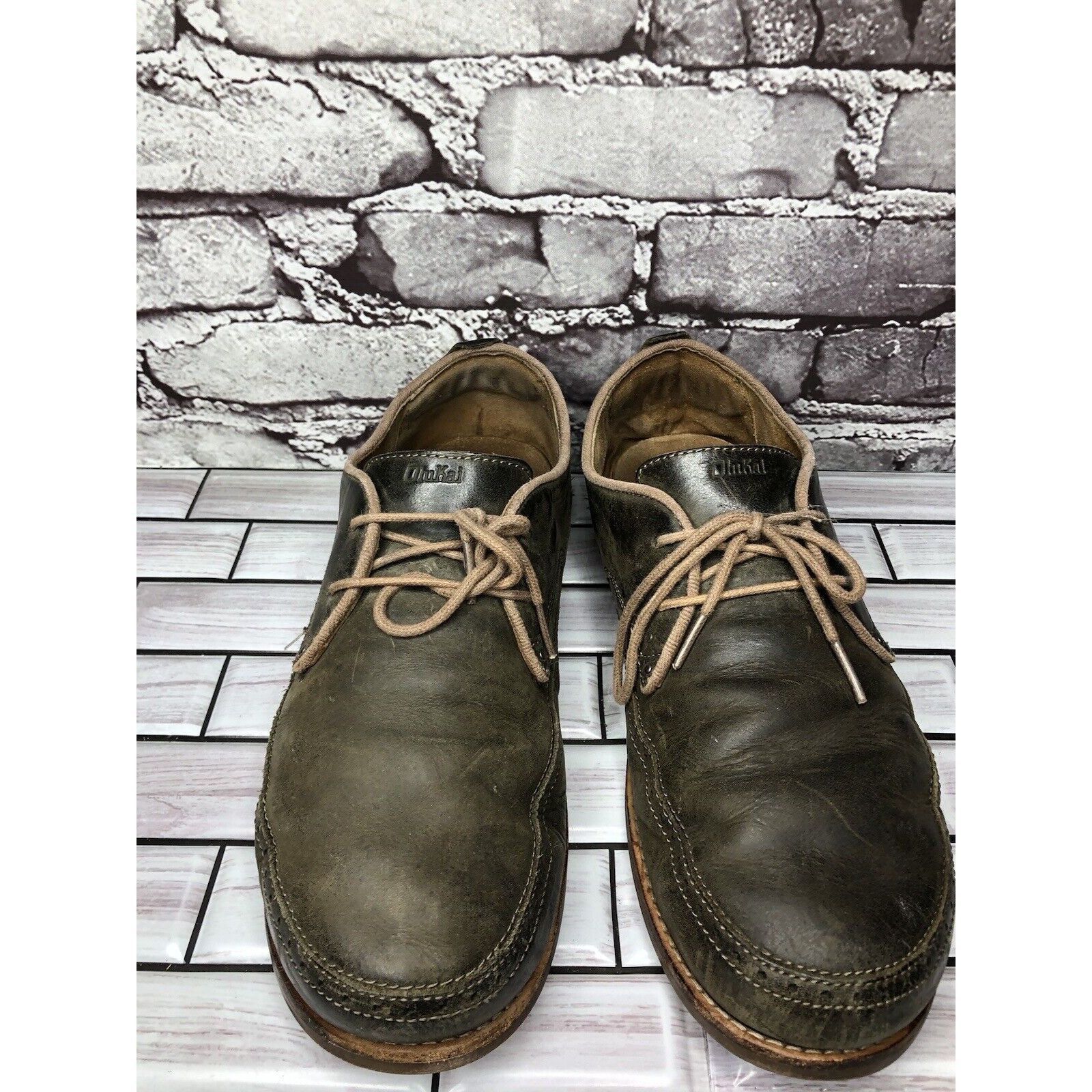 Olukai Olukai Honolulu Lace Olive Green Leather Casual Oxfords Shoe Size US 10 / EU 43 - 14 Thumbnail