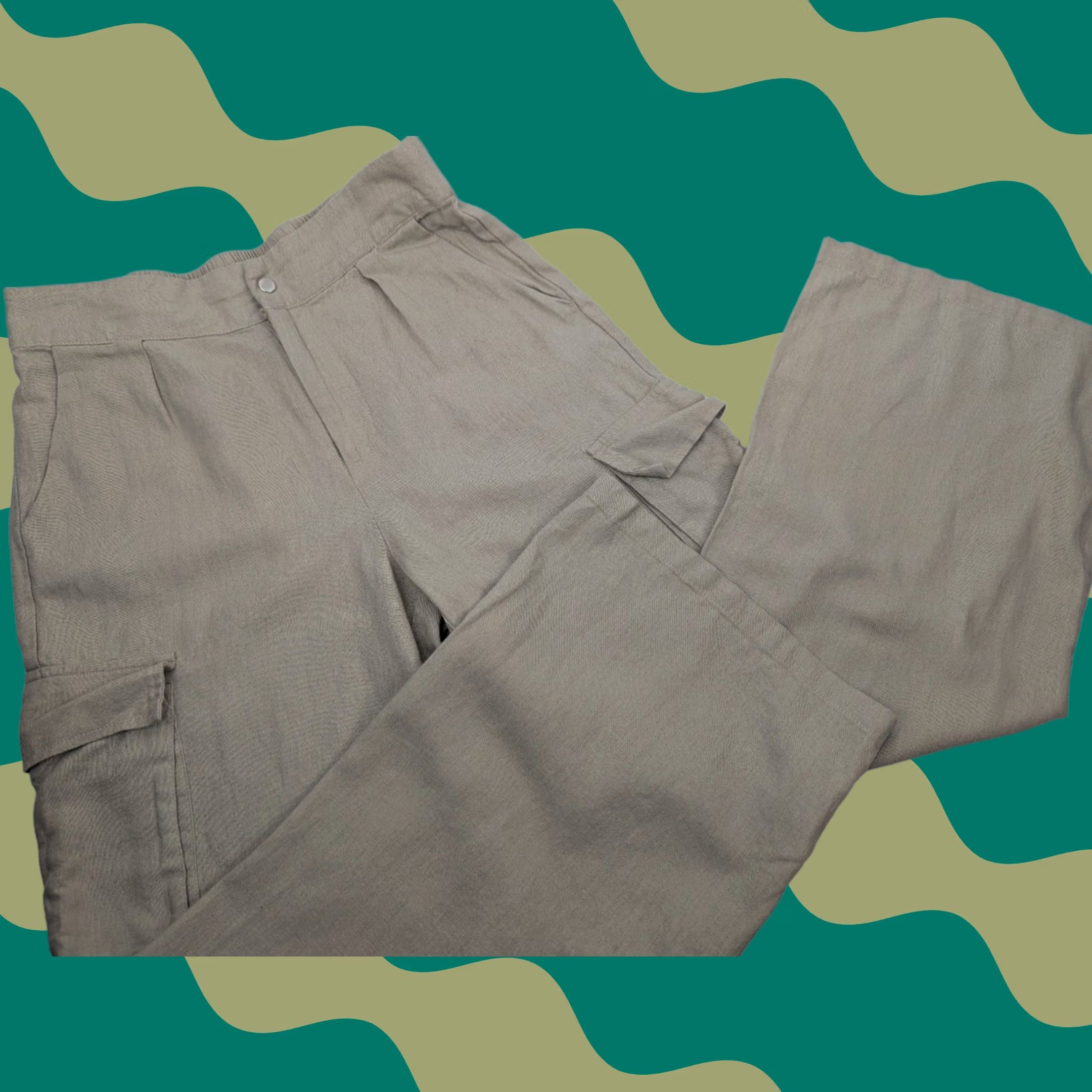 Vintage Tahari Women's Pants Beige Linen Blend Wide-Leg Cargo Size S Regular Coastal Vintage No Size 28" / US 6 / IT 42 - 1 Thumbnail