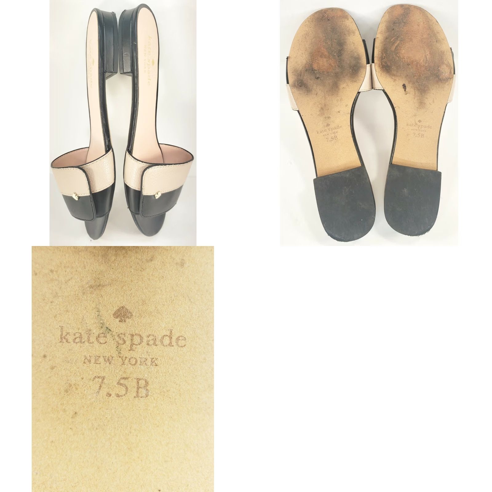 Vintage KATE SPADE 7.5B Slide Flat Sandals Pink Black Crossover Gold Ornaments Low Heel Womens Summer Dressy & Stylish Open Toe Leather Lined Slip On Casual Size US 8 / IT 38 - 8 Thumbnail