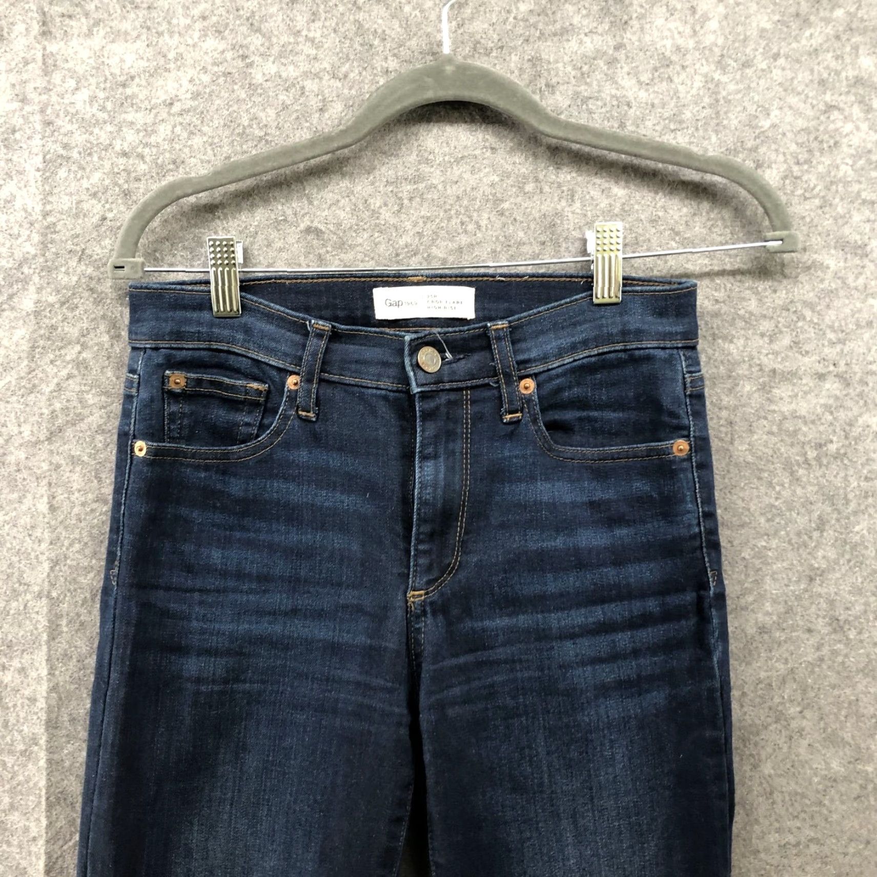 Gap Gap Crop Flare High Rise Jean Womens 25R Blue Dark Wash Stretch Denim Cotton Blend 5-Pocket Inseam 25in Slim Cropped Size 42" / US 20 - 3 Thumbnail
