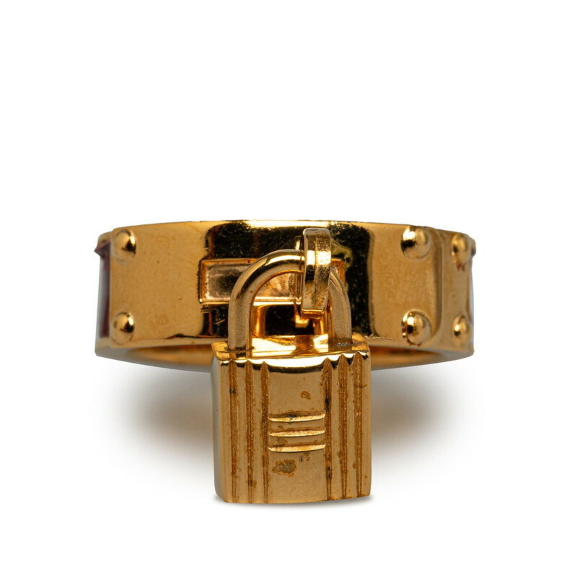 image of Hermes Padlock Scarf Ring Gold Red Plated Leather Women's Hermes
