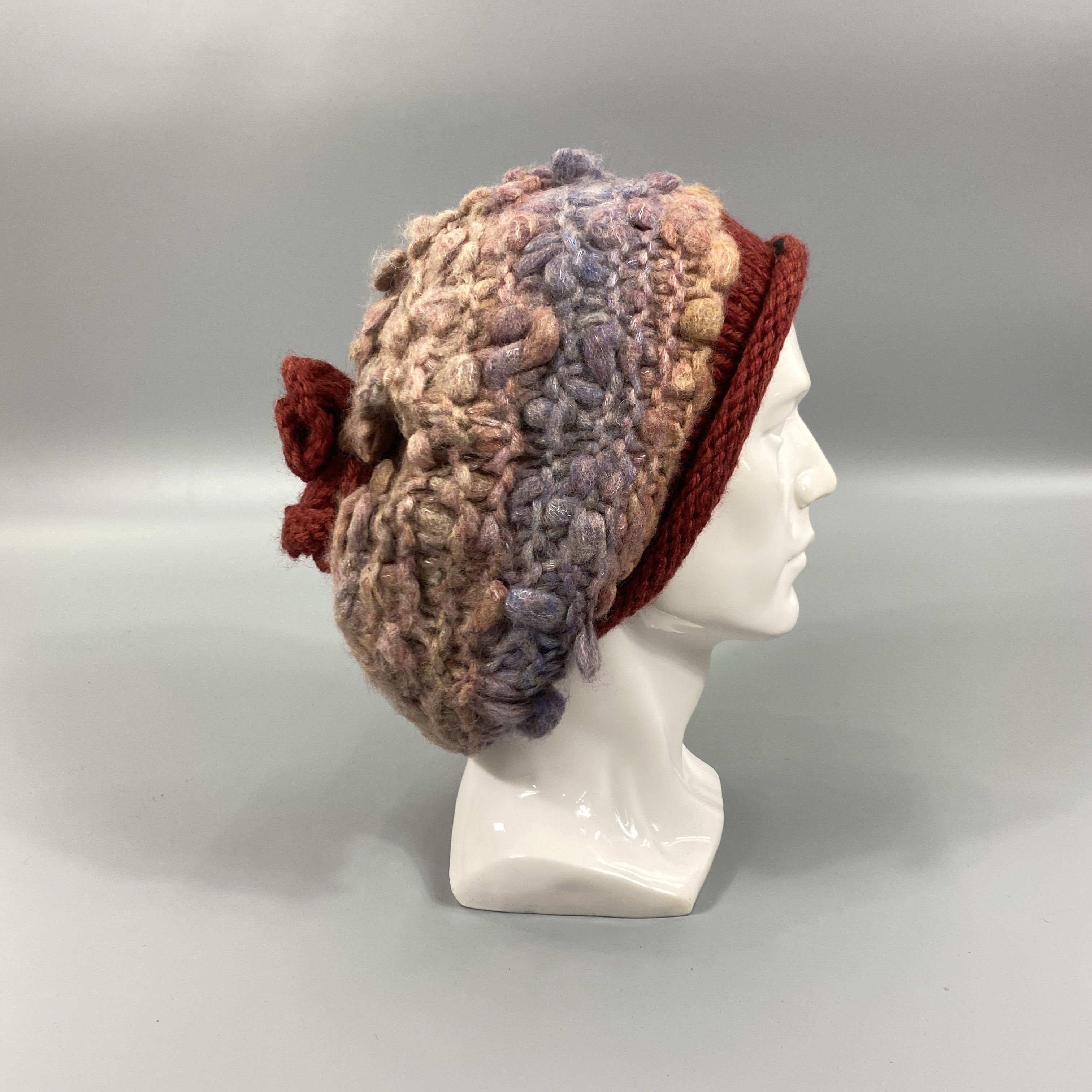 Japanese Brand Knitted Slouchy Beanie Hat With Small Flowers -BN1035 Size ONE SIZE - 4 Thumbnail