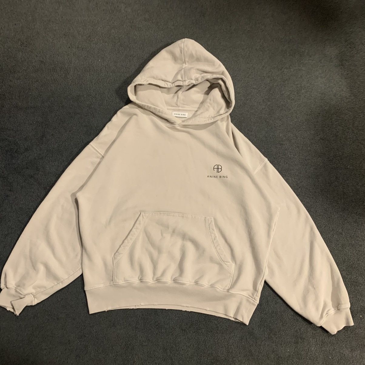 Anine Bing Anine Bing Aiden Monogram Hoodie – Stone (Size XS) Size XS / US 0-2 / IT 36-38 - 1 Thumbnail