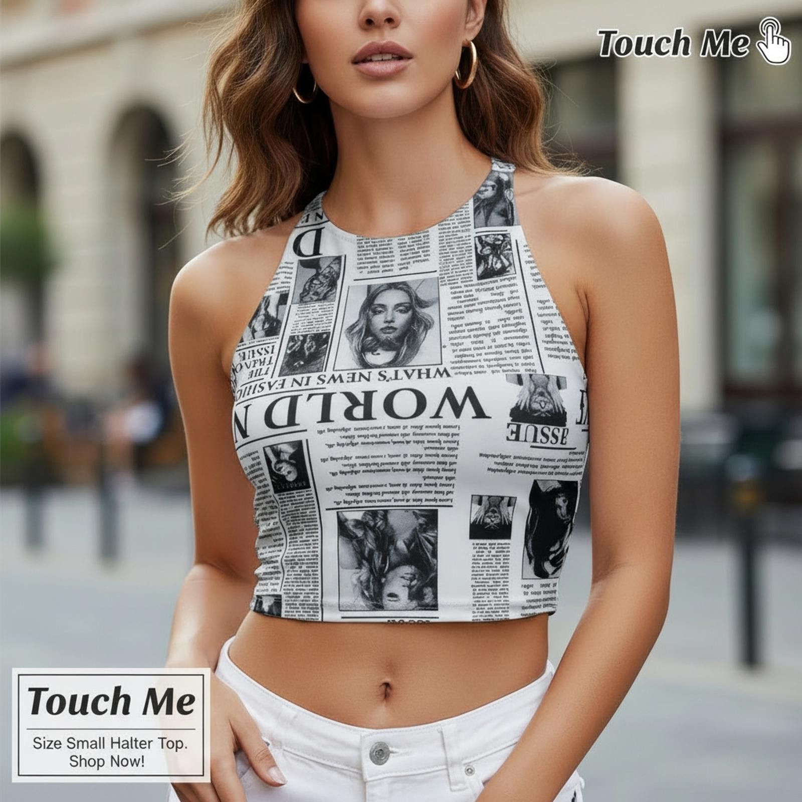 Other Touch Me Women's Newspaper Print Crop Top Size Small Size S / US 4 / IT 40 - 2 Thumbnail
