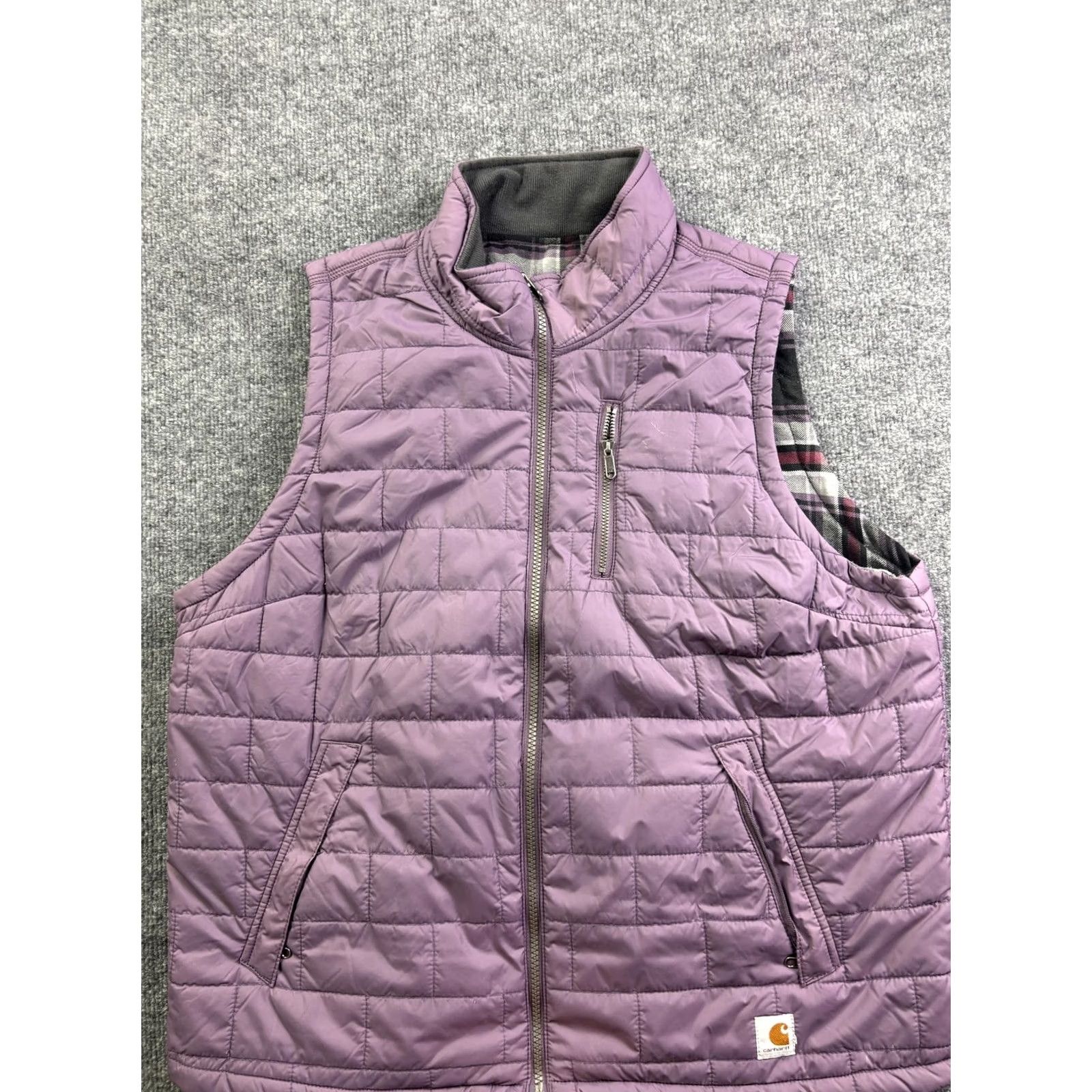 Carhartt VINTAGE Carhartt Vest Womens XL Purple Quilted Reversible Plaid Flannel Lined Outdoor Size XL / US 12-14 / IT 48-50 - 2 Thumbnail
