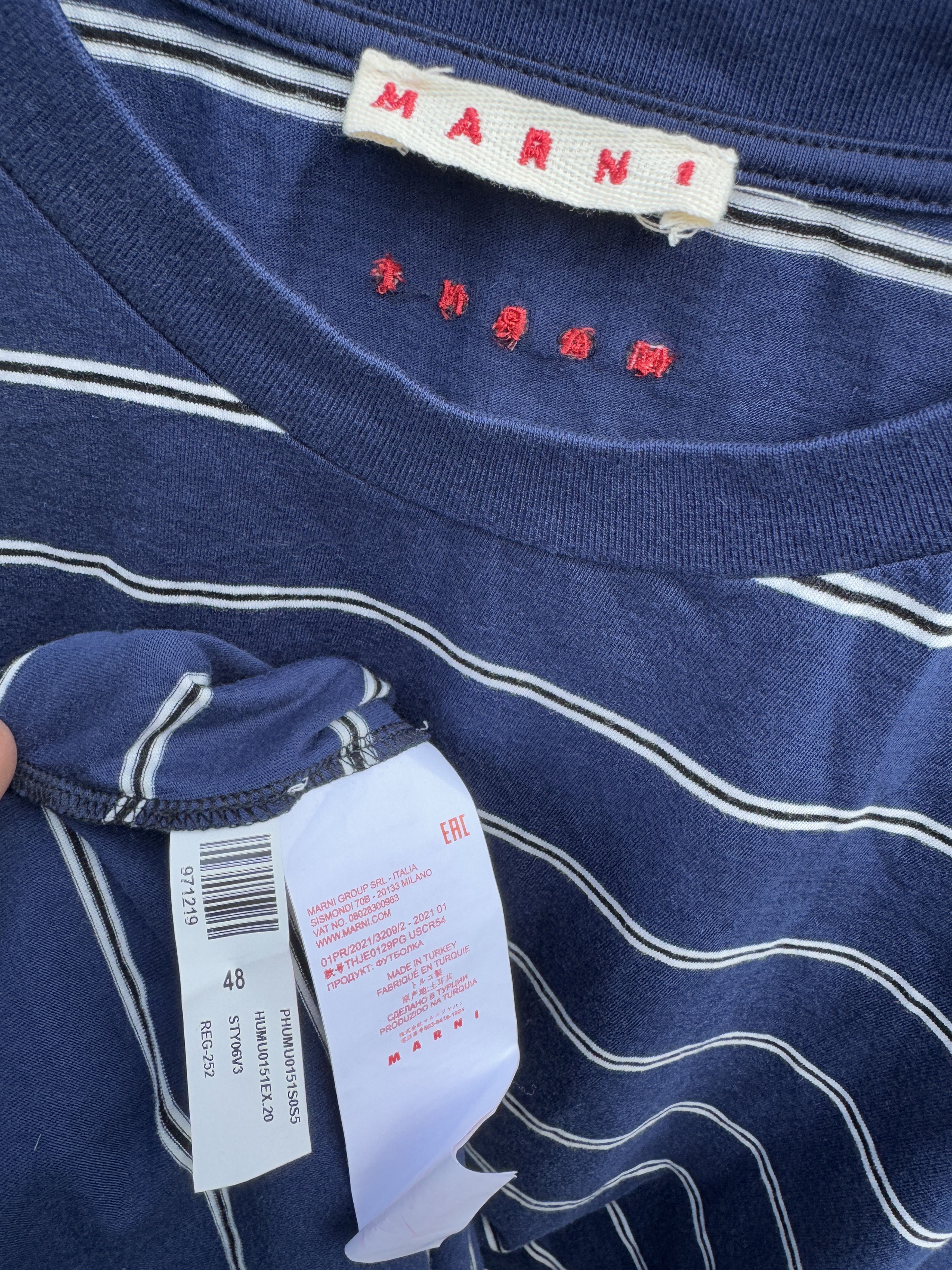 Marni MARNI Striped Cotton Jersey Blue Beige Ecru T-shirt IT 48 M Size US M / EU 48-50 / 2 - 8 Thumbnail
