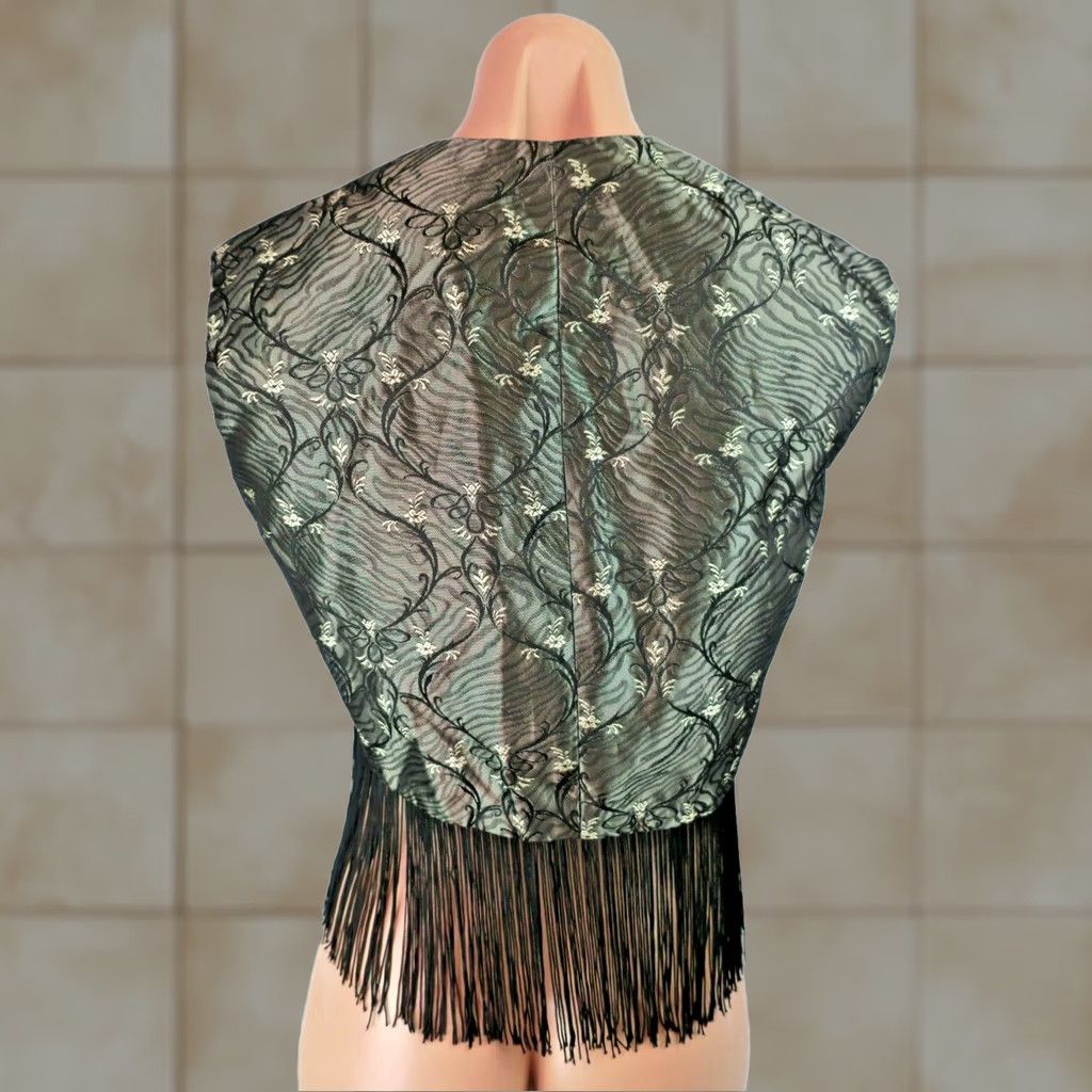 Vintage VINTAGE Phyllis Terry Silk Blend Floral Fringe Cropped Vest Women L Silver Mandarin Asian Style Shirt? Size L / US 10 / IT 46 - 1 Thumbnail