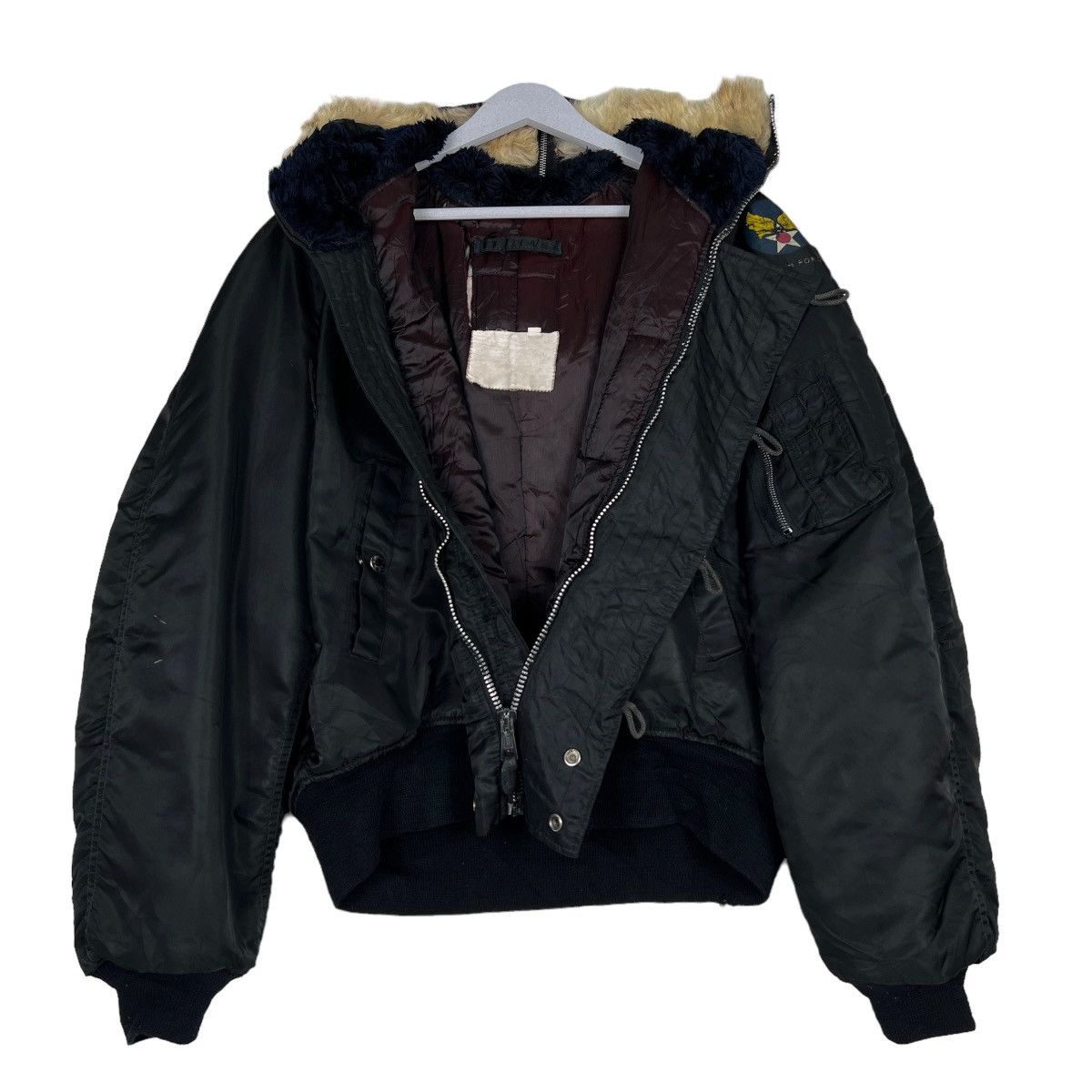 Avirex 🔥 VINTAGE AVIREX US AIR FORCE FUR HOODIE BOMBER JACKET Size US L / EU 52-54 / 3 - 10 Thumbnail